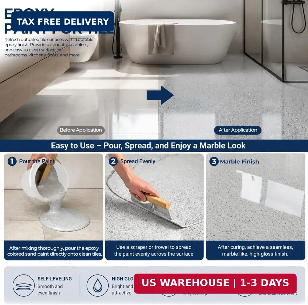Epoxy Colored Sand Floor Paint, Marble Gray, 1 Gallon | Covers 35Sq Ft, Self-Lev