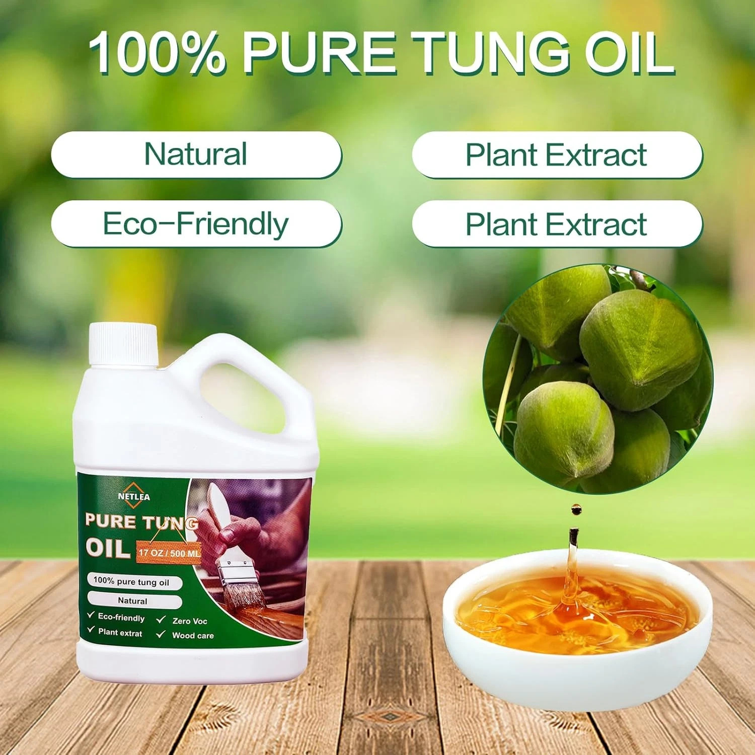Tung Oil for for Wood Finishing,Food Safety for Furniture & Countertop,100% Pure