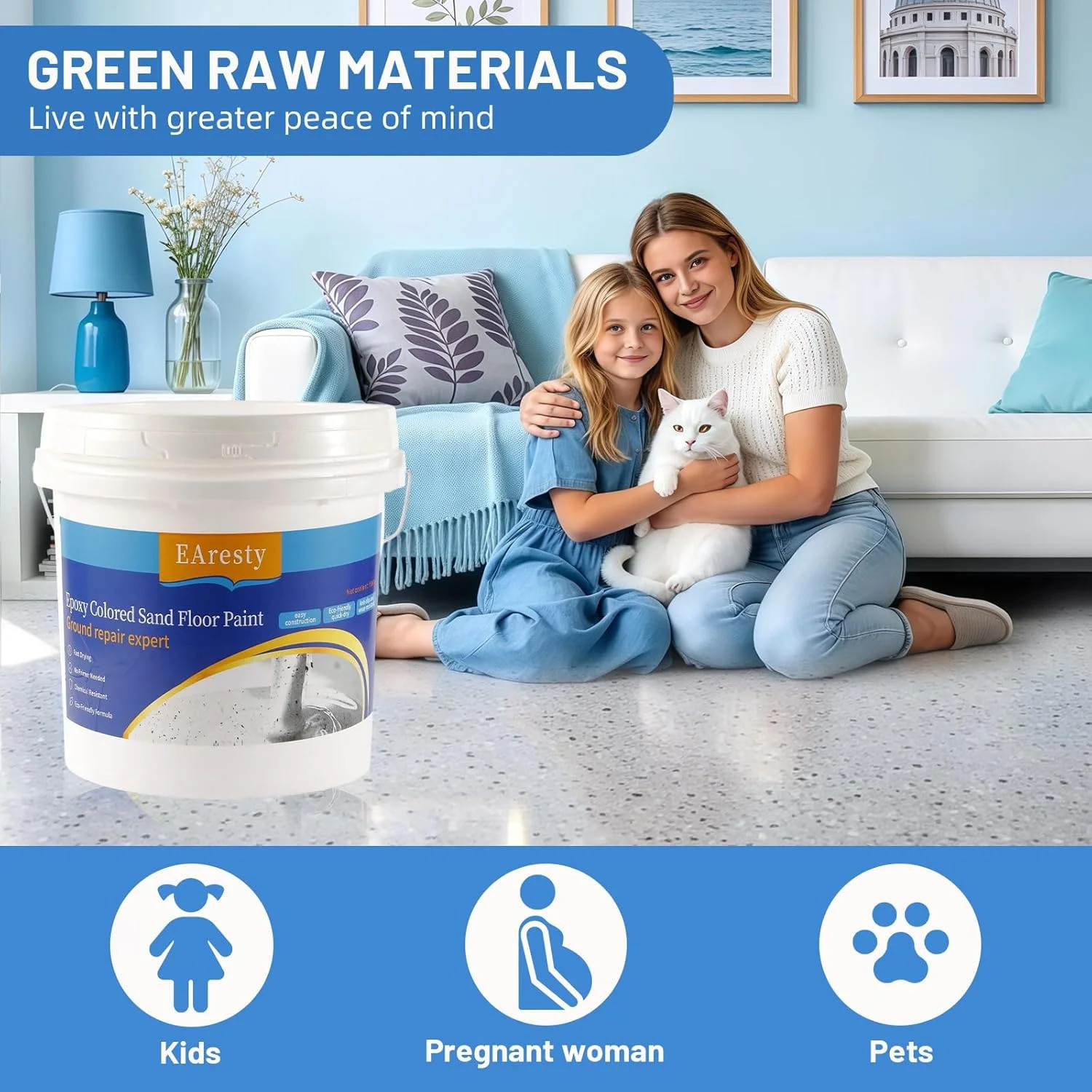High Gloss Epoxy Floor Paint Self Leveling Non Slip Marble Finish 5KG Gray