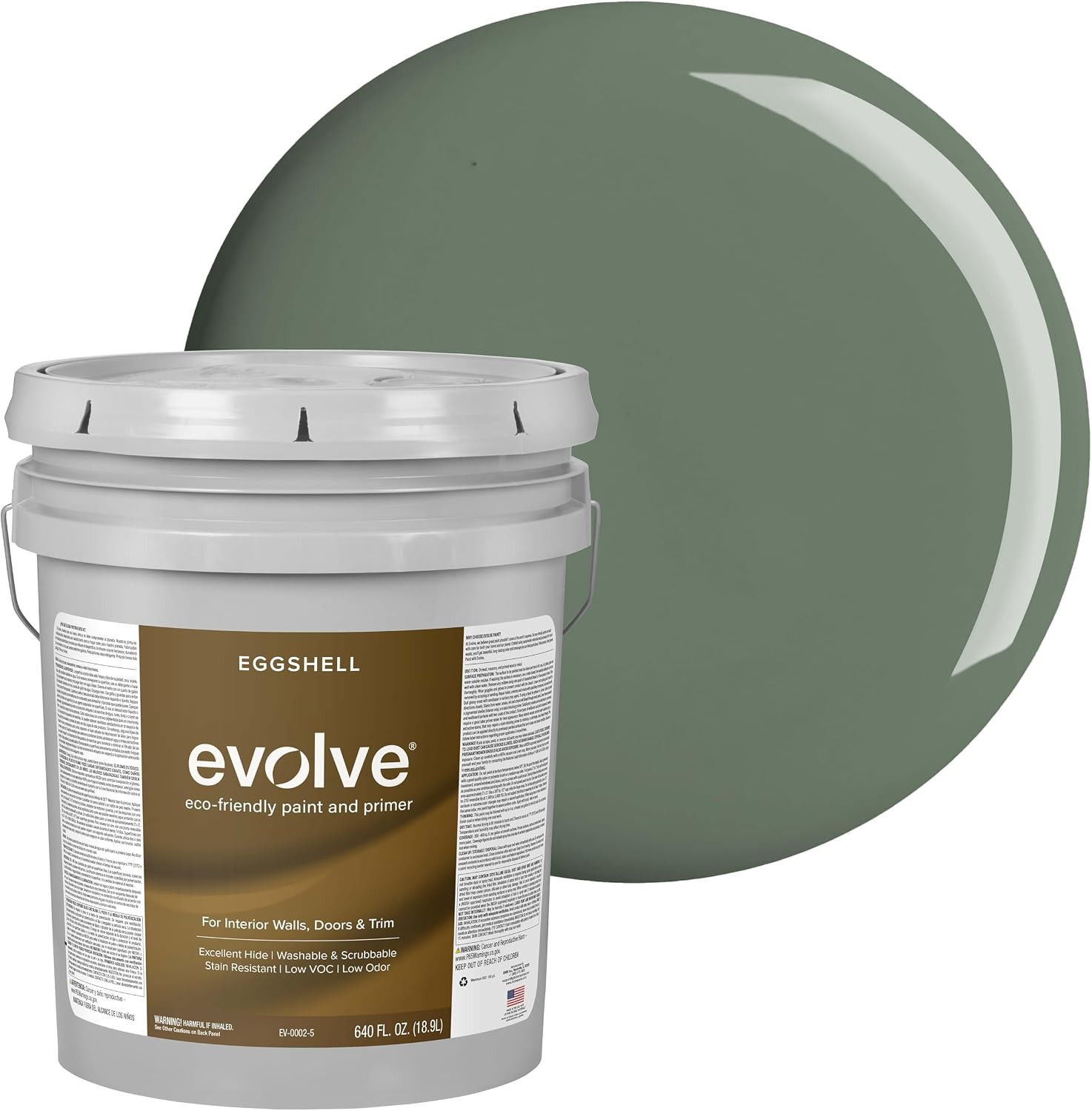 Interior Paint & Primer, Eggshell (Ivy Green), 1 Gallon – One-Coat Coverage, Exc