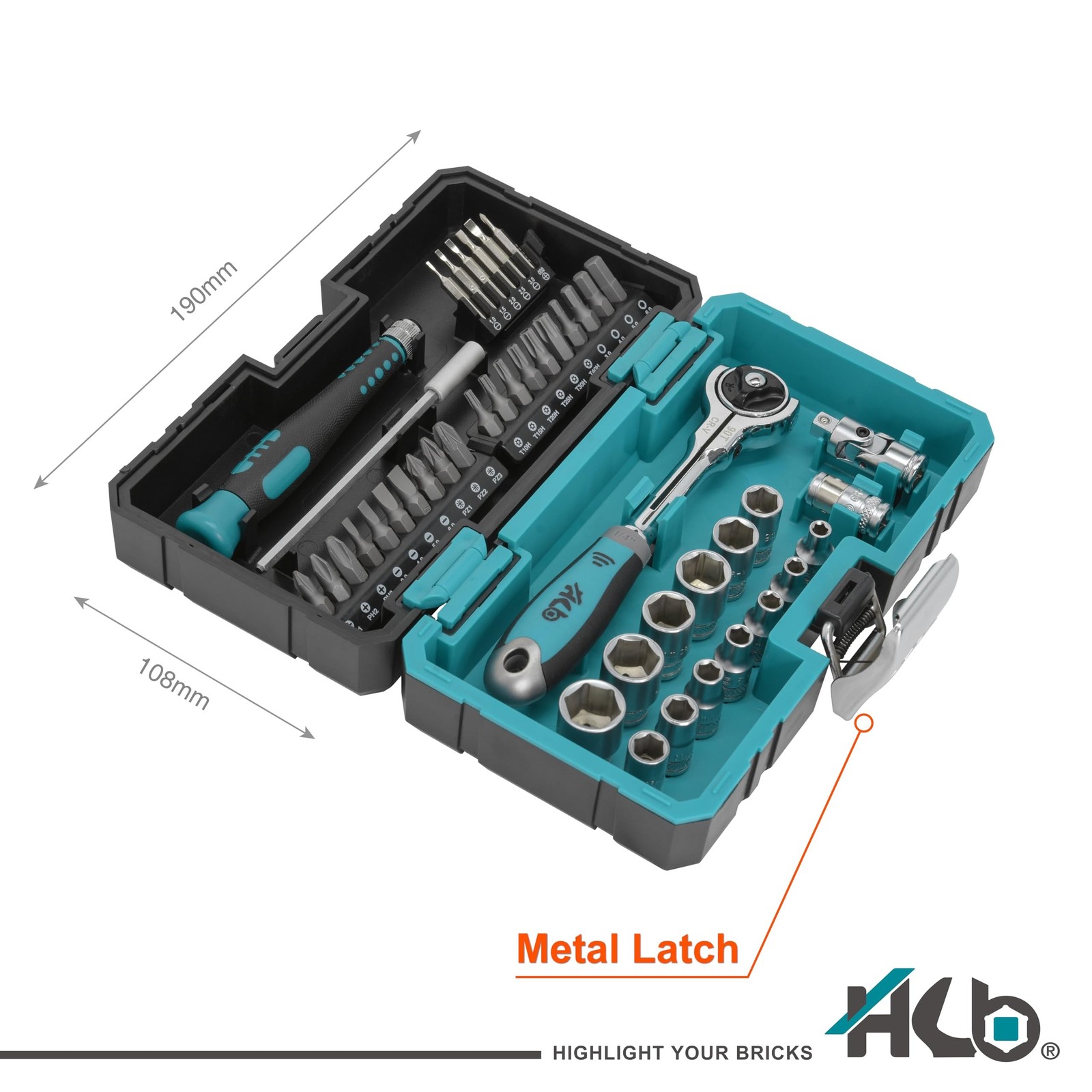 HB 44-Piece Socket Set AKM024-U | 90-Tooth Swivel Head Ratchet 1/4-Inch Drive…