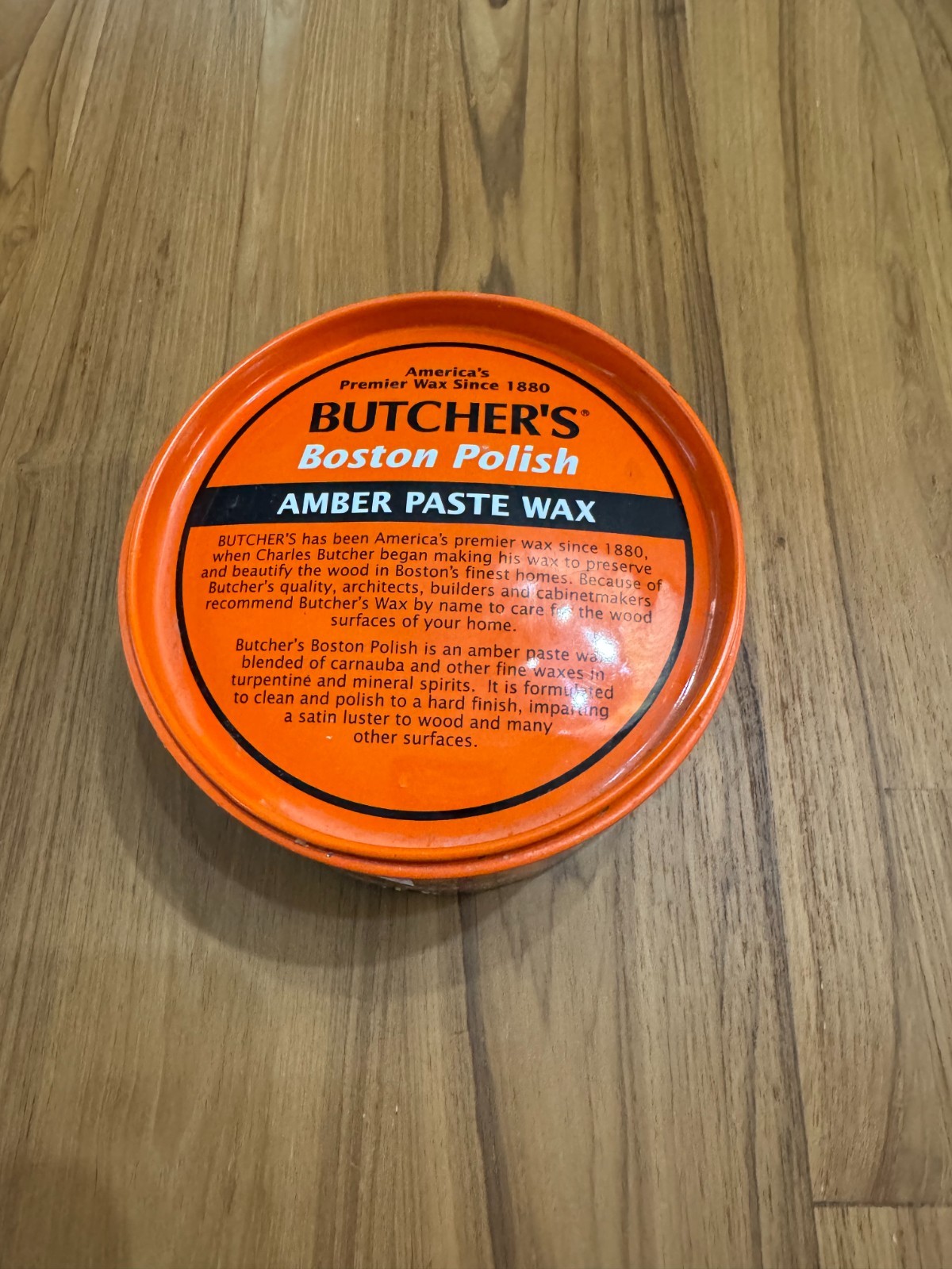 Butcher’s Boston Polish Amber Paste Wax 16 oz Tin ~85% Full