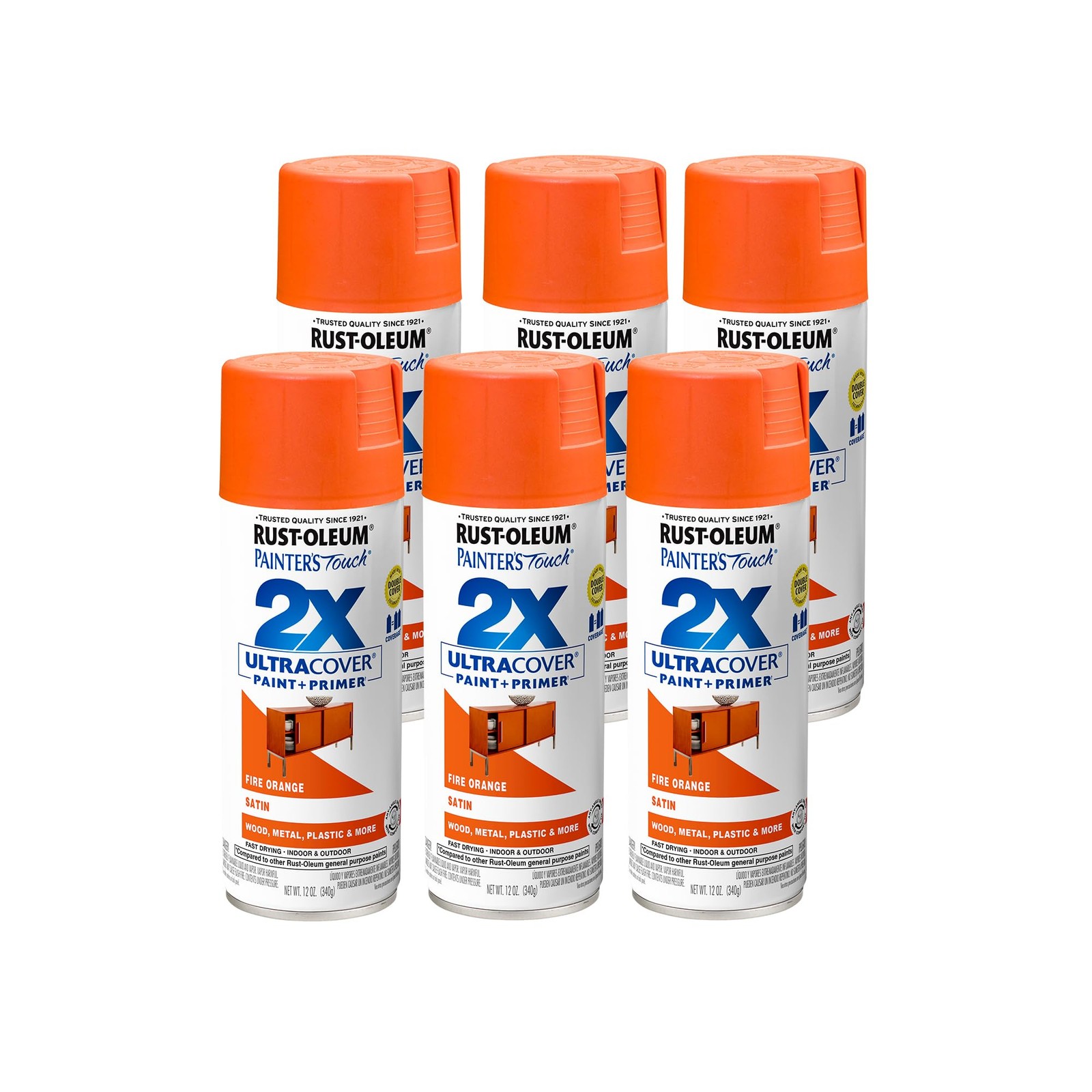 Rust-Oleum 263149-6PK Painter’s Touch 2X Ultra Cover Spray Paint, 12 oz, Sati…