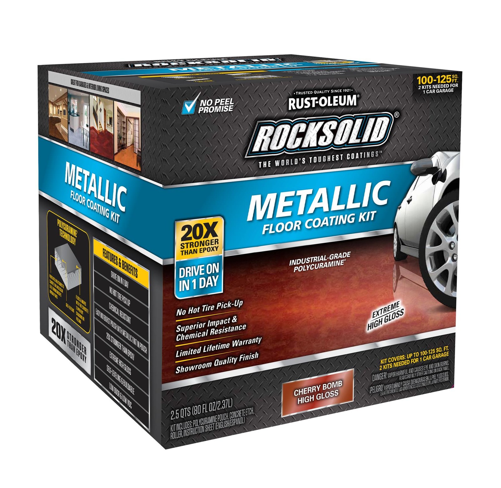 RockSolid Metallic Floor Coating Kit, Cherry Bomb, High Gloss, 80 Oz – 286896