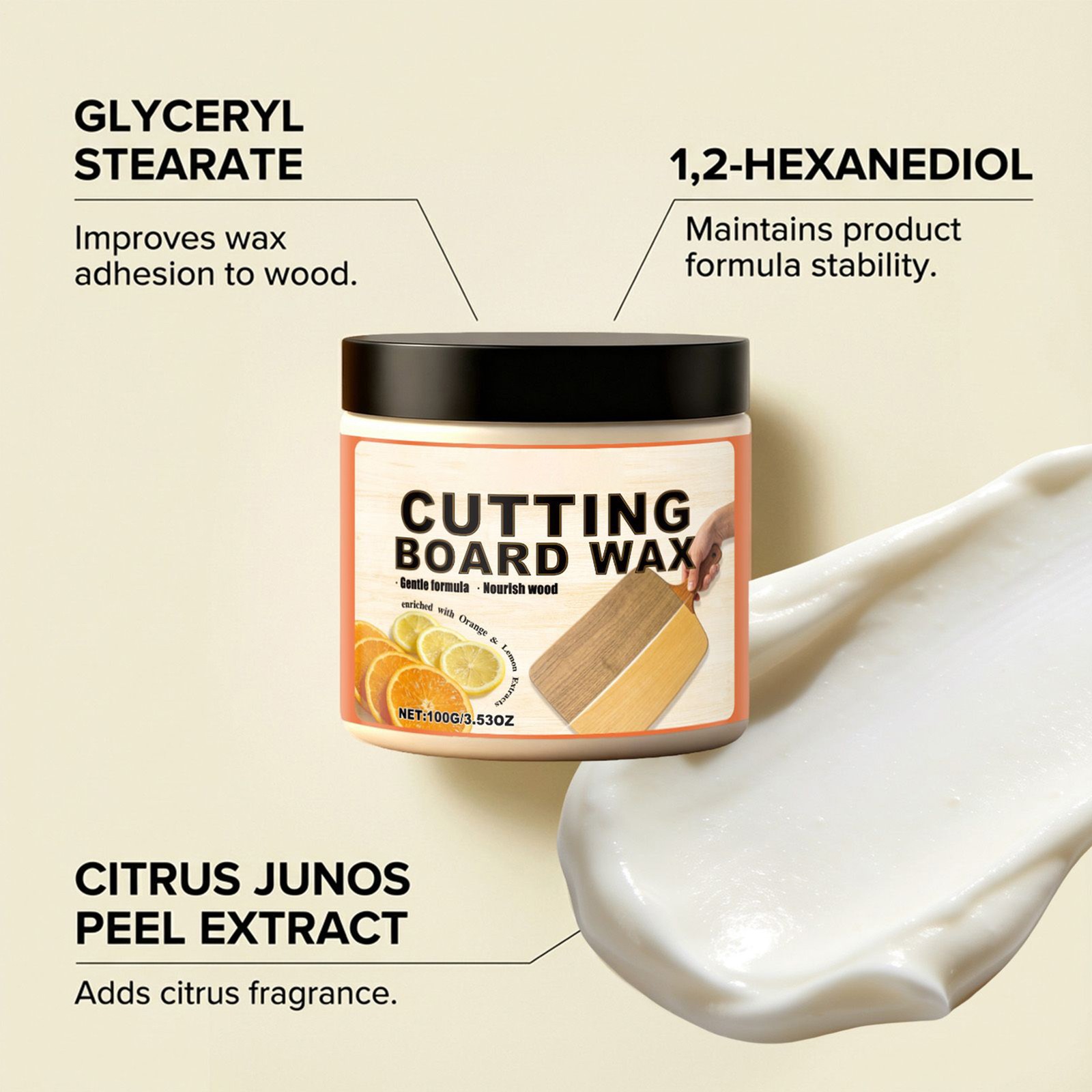 Cutting Board Wax 100g Food Grade Citrus Flavor Wood Furniture Wax Home Supplies