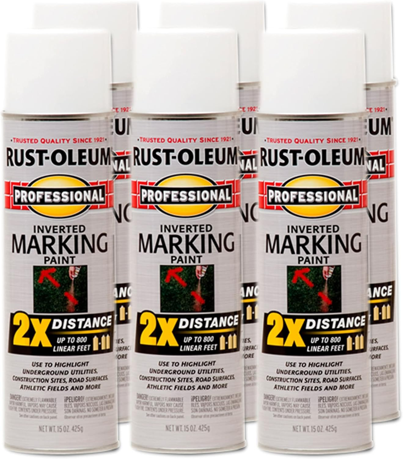 266593-6PK Professional 2X Distance Inverted Marking Spray Paint, 15 Oz, White,
