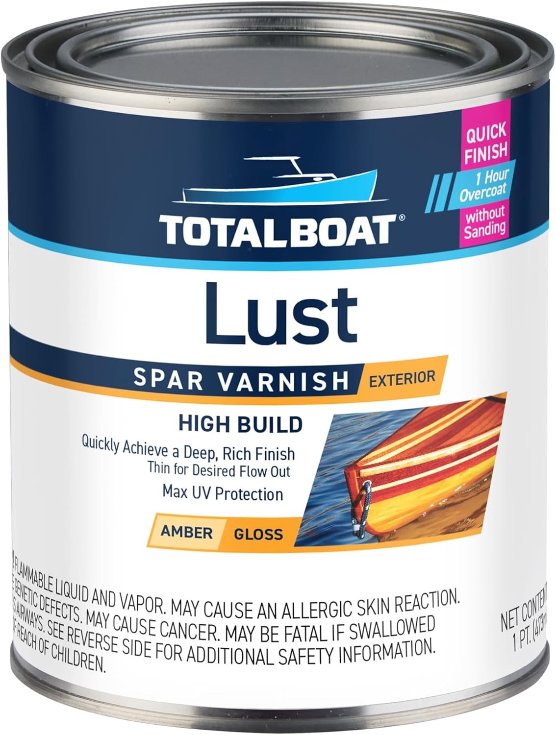 TotalBoat Lust Marine Varnish Pint – High Gloss Finish for Wood & Boats