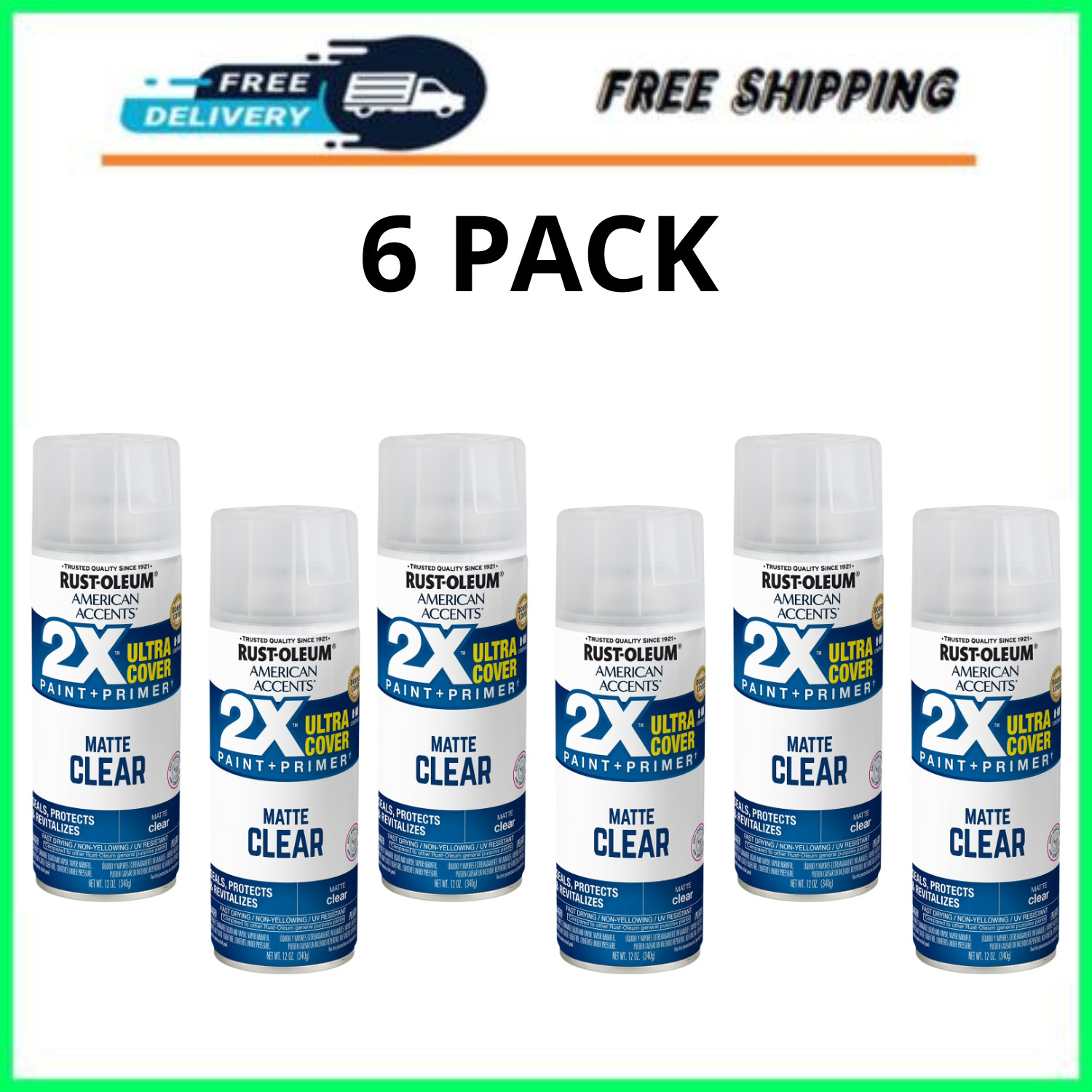Rust-Oleum American Accents 2X Matte Clear Spray Paint 12oz 327862, 6 Pack