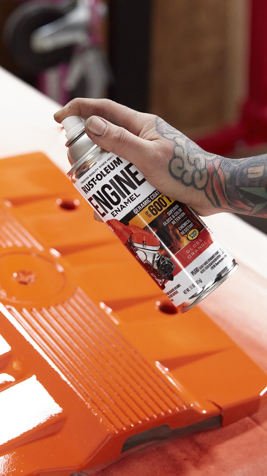 Rust Oleum Engine Enamel Spray Paint Gloss Orange 11 Ounce Automotive Paint