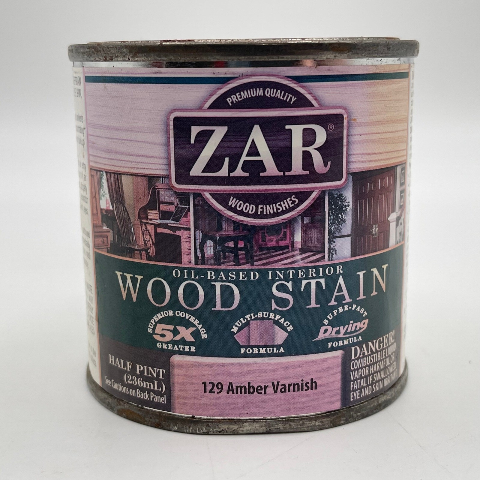 ZAR Oil-Based Interior Wood Stain 129 Amber Varnish Half Pint 236mL 12906