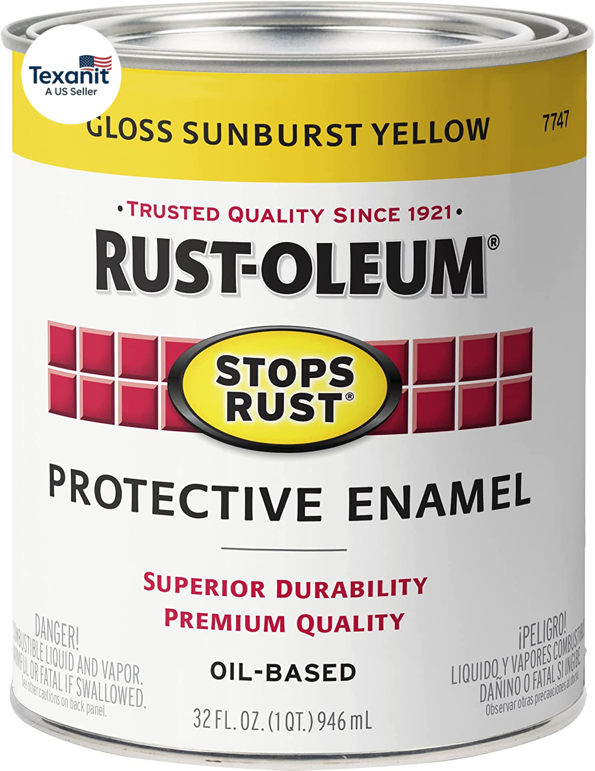 7747502 Stops Rust Brush on Paint, Quart, Gloss Sunburst Yellow, (Pack of 1)
