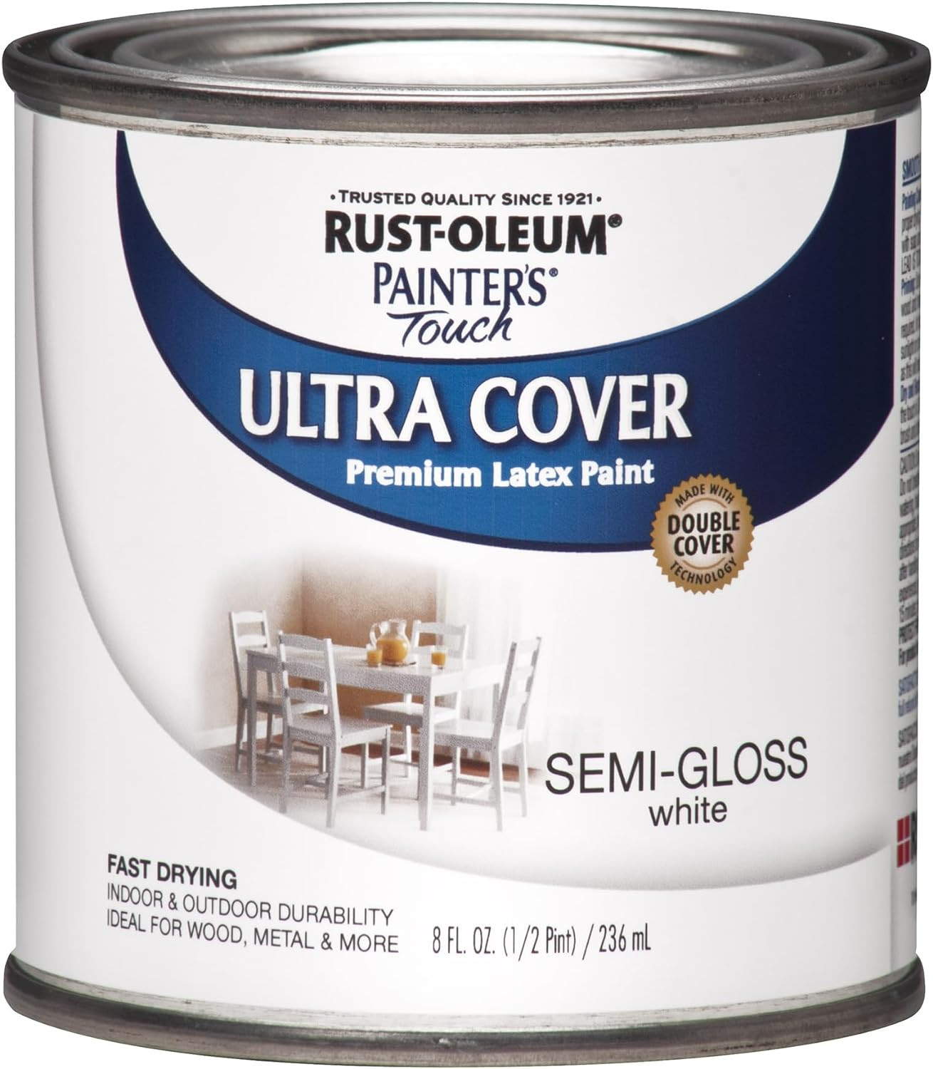 Rust-Oleum 1993730 Painter’S Touch Latex Paint, Half Pint, Semi-Gloss White 8 Fl