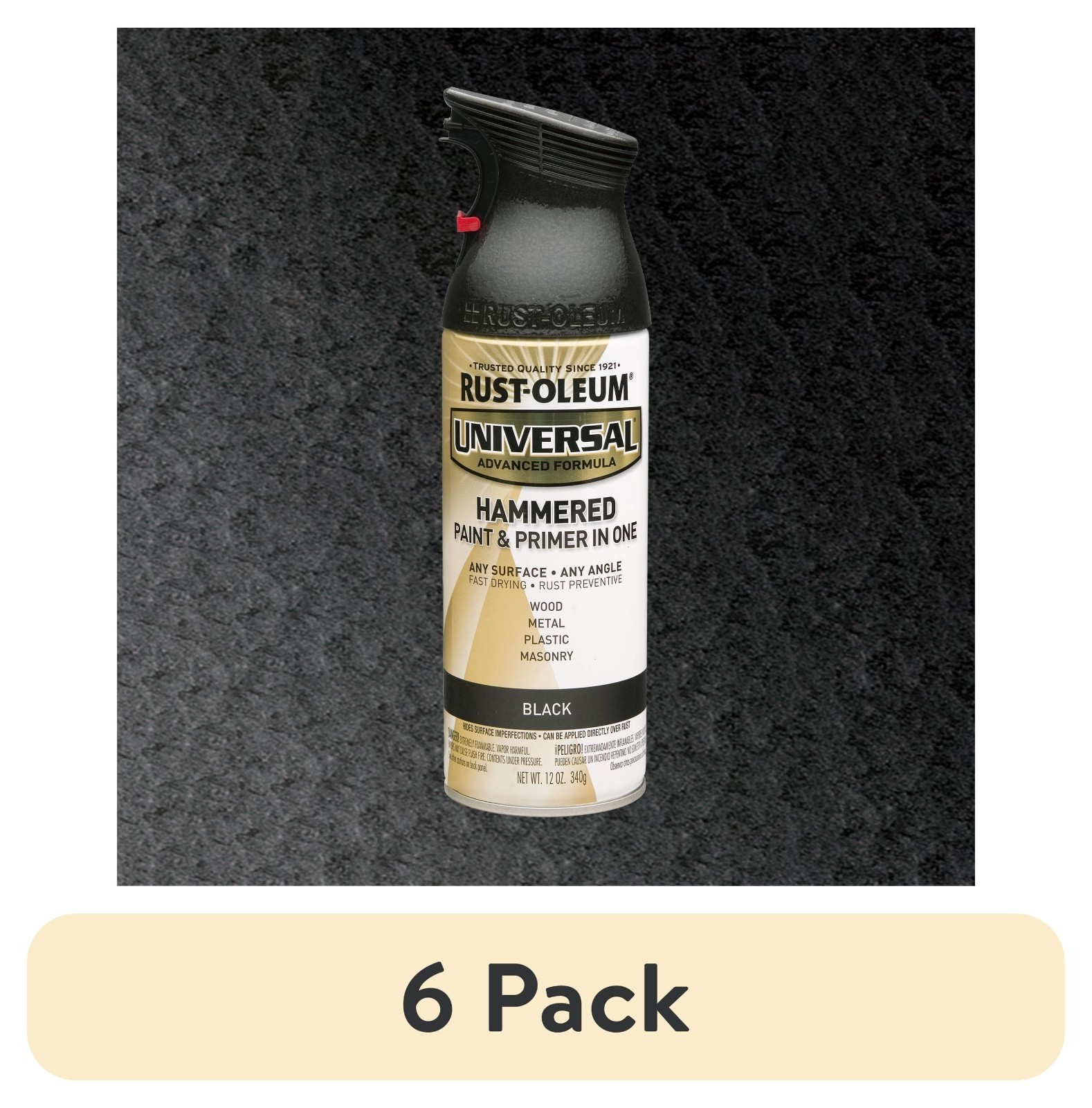 (6 pack) Black, Hammered Paint & Primer Spray Paint Spray Paint, 12 oz