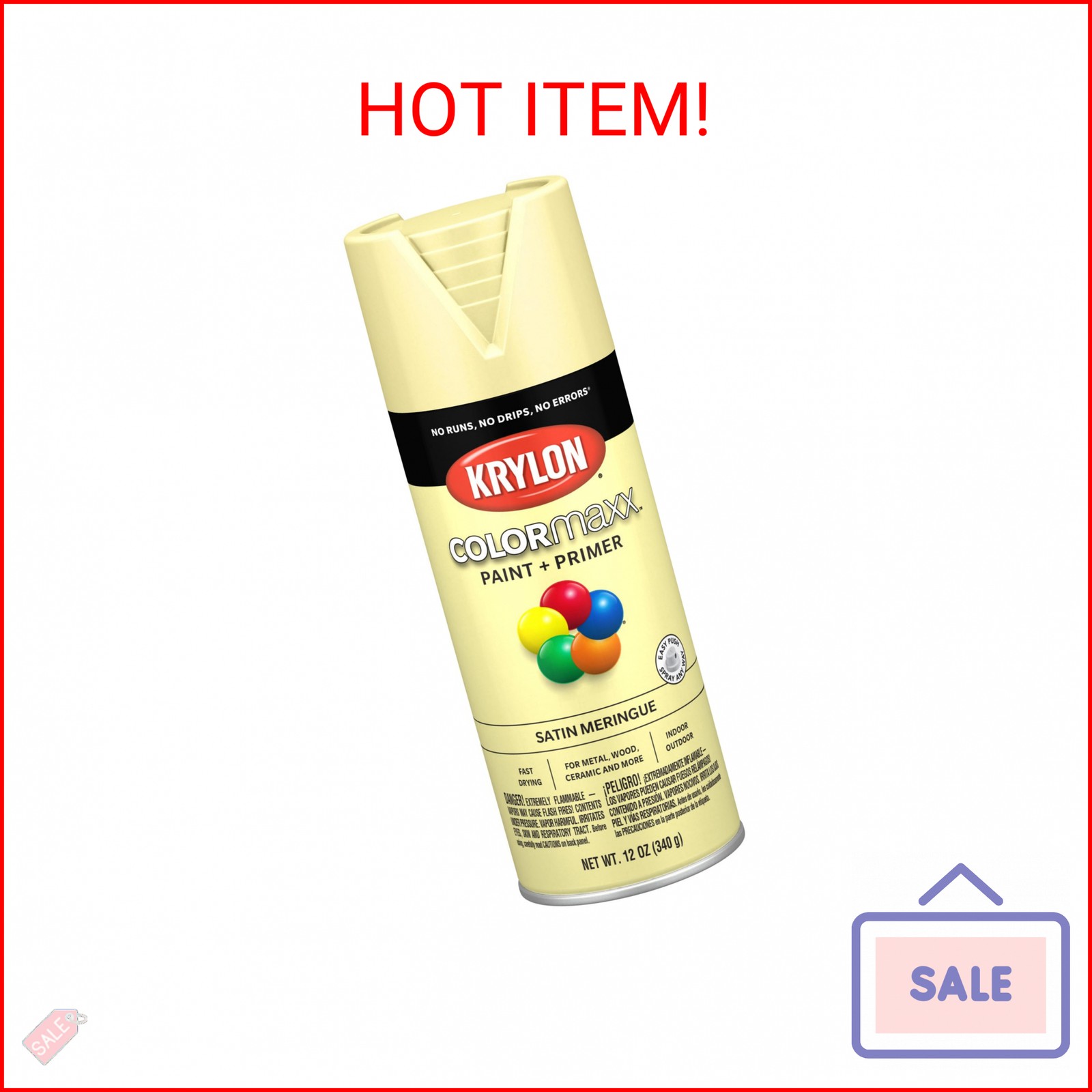 Krylon ColorMaxx 12 Oz. Satin Spray Paint, Meringue – 1 Each