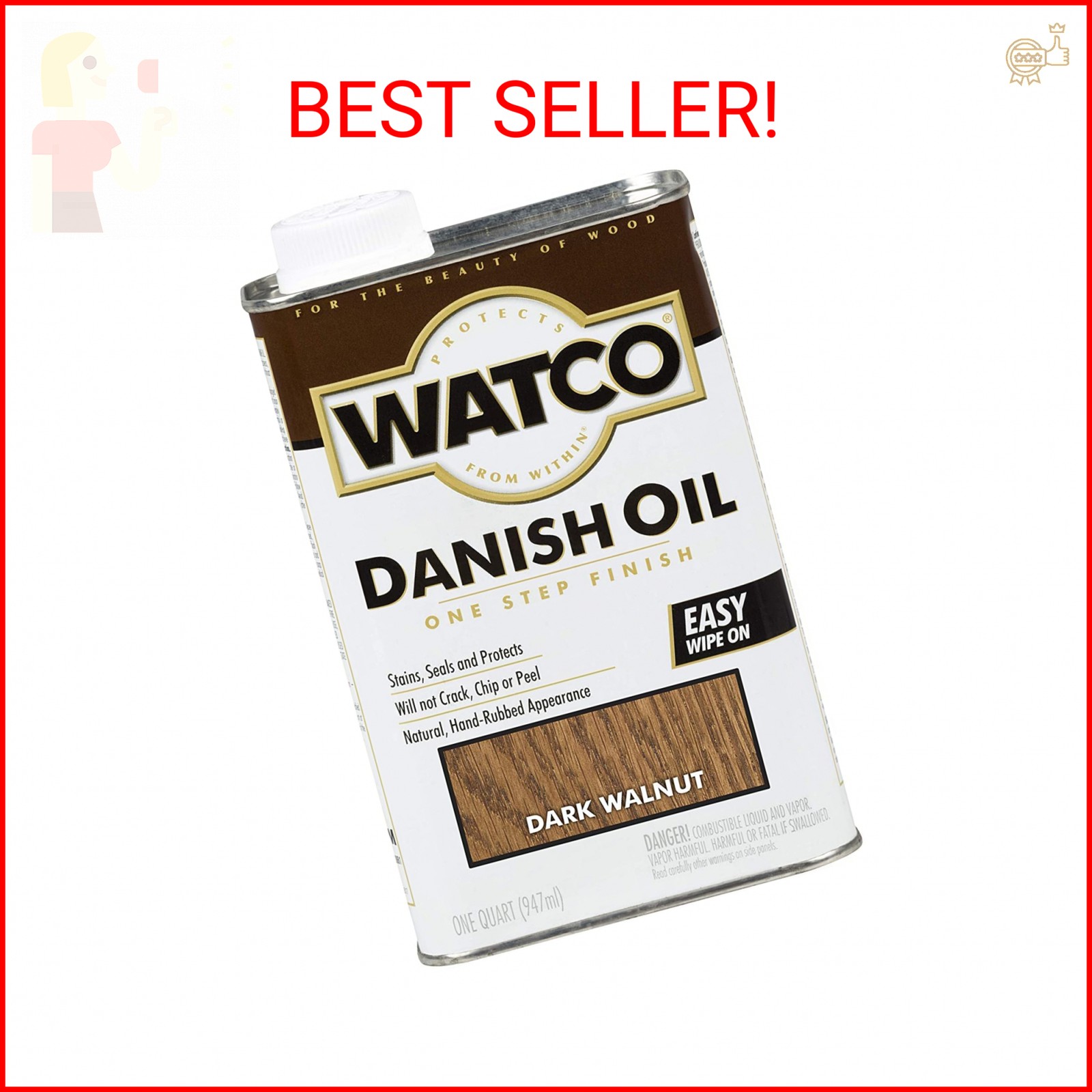 Watco 242220 Danish Oil Wood Finish, Quart, Dark Walnut