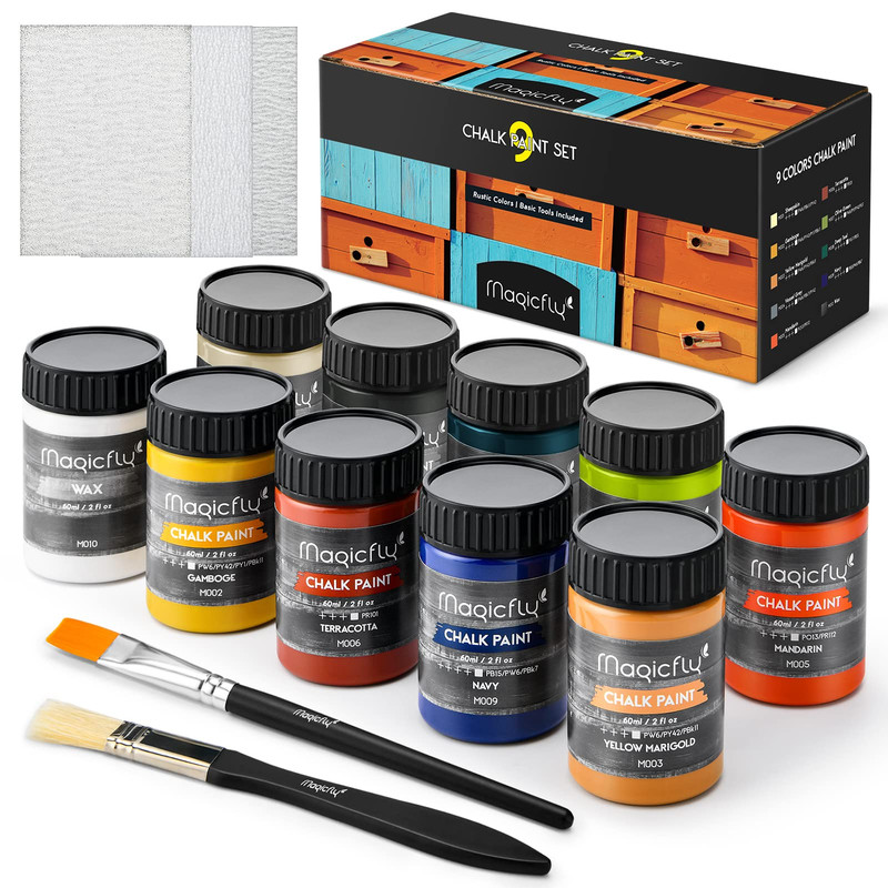 Magicfly 15 Pcs Chalk Furniture Paint Set 9 Colors Ultra Matte Finish Acrylic