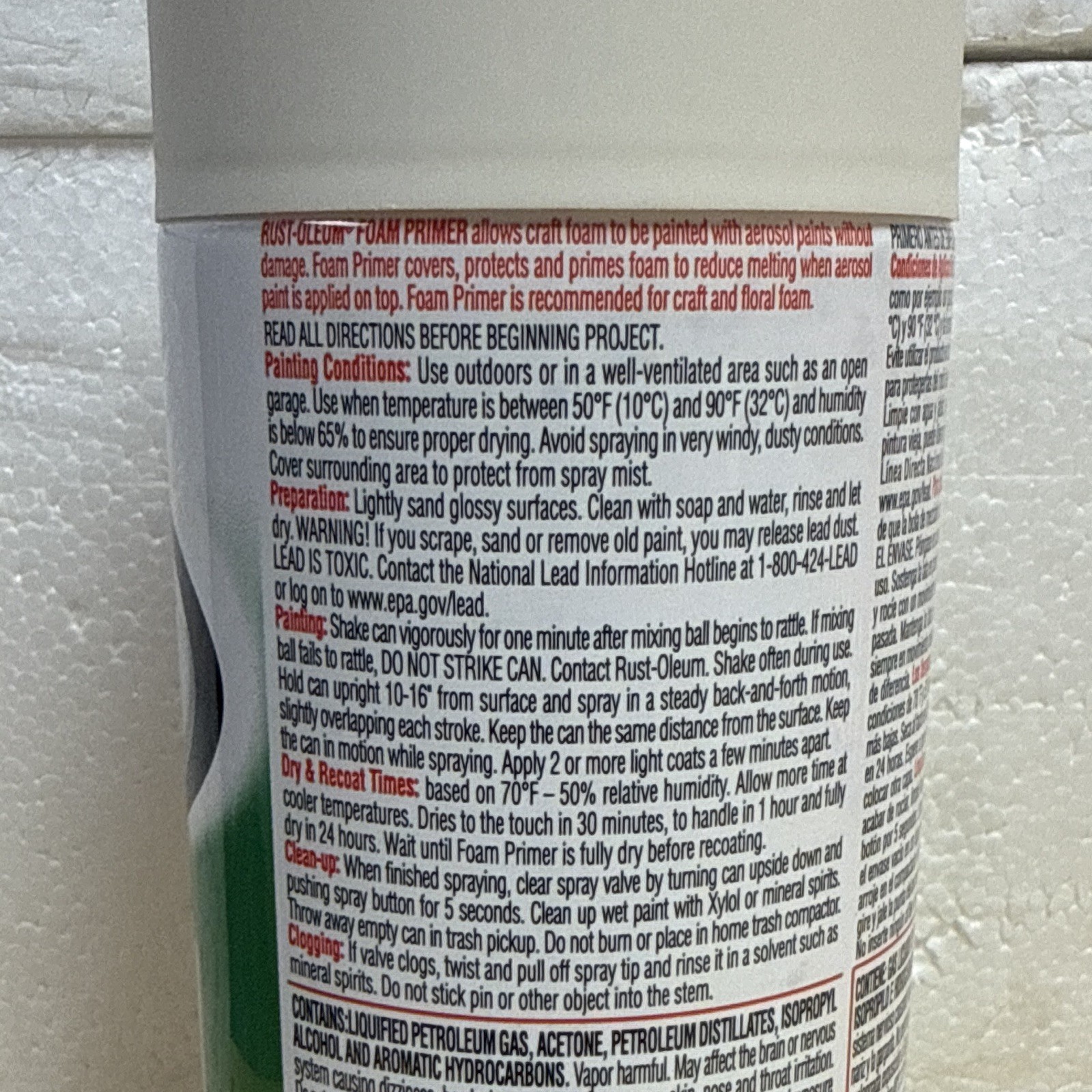 Rust-Oleum White Foam Primer Flat 12 oz Aerosol Spray Fast Dry Interior/Exterior