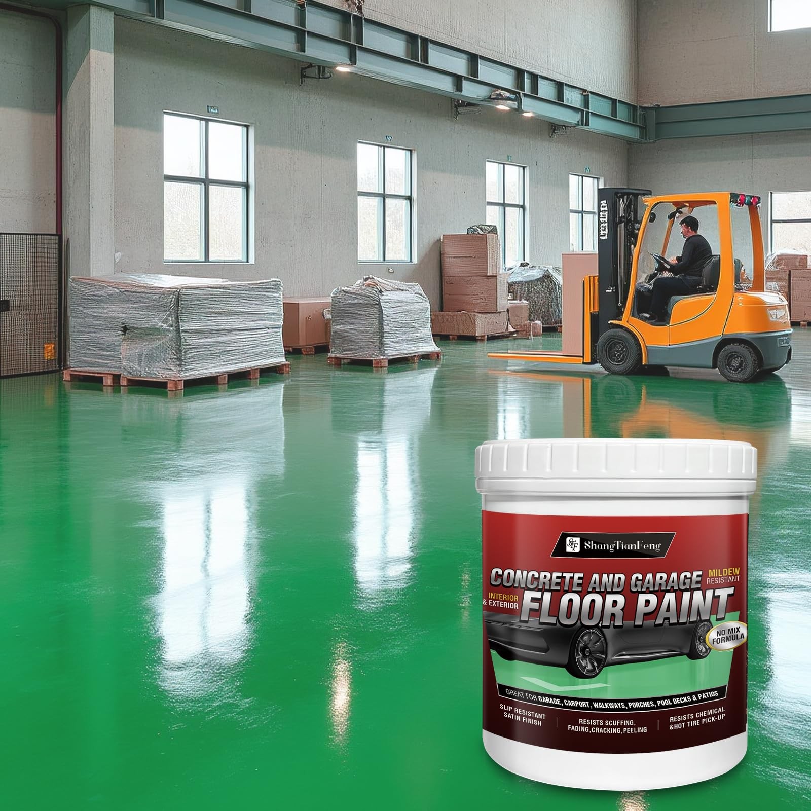 Professional Floor Paint Kit 1 Gallon Green Acrylic Concrete Coating for hou…