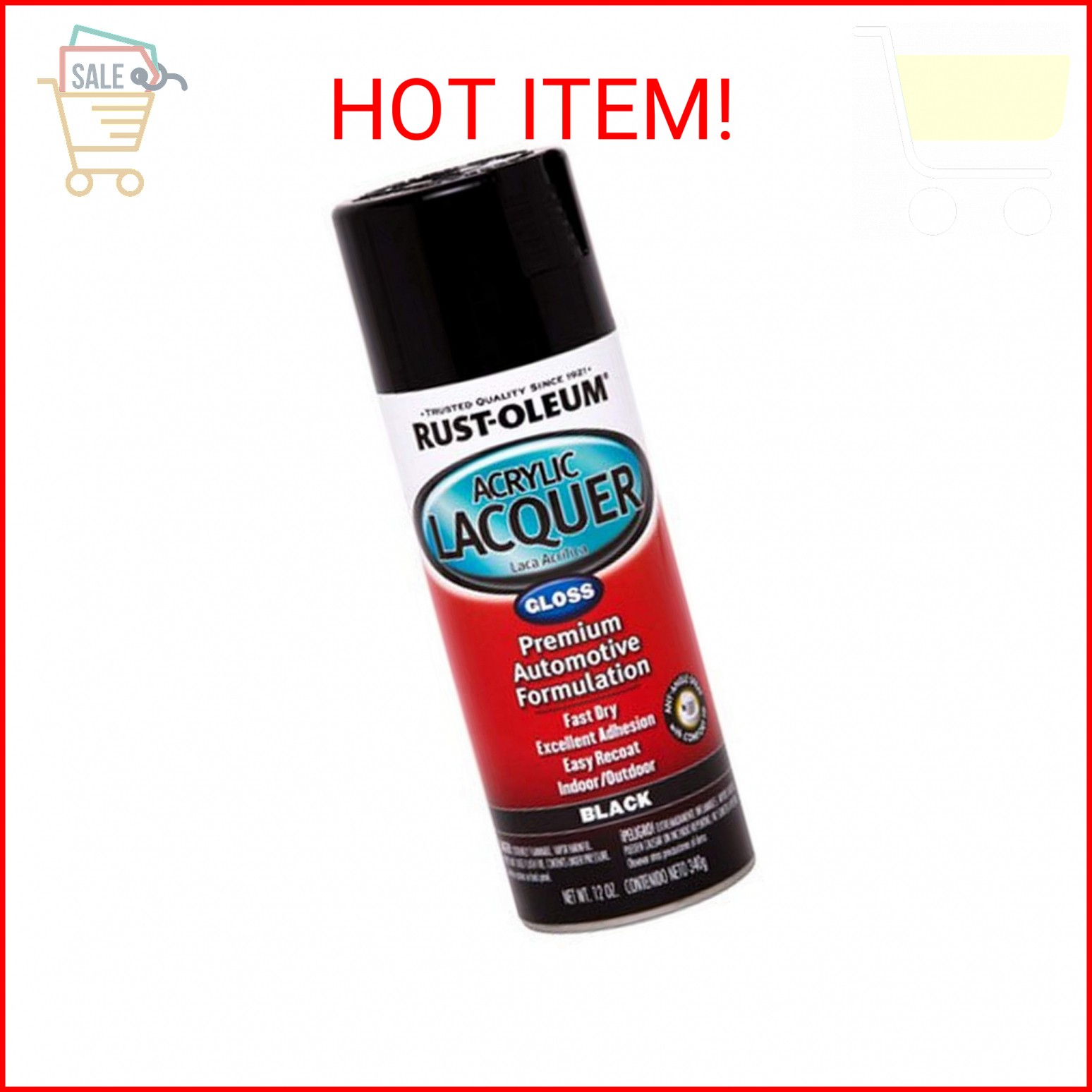 Rust-Oleum Automotive 253365 12-Ounce Acrylic Lacquer Spray, Black Gloss