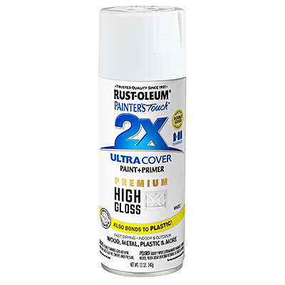 Rust-Oleum 331171 Painter’s Touch 2X Premium High-Gloss Spray Paint, White,