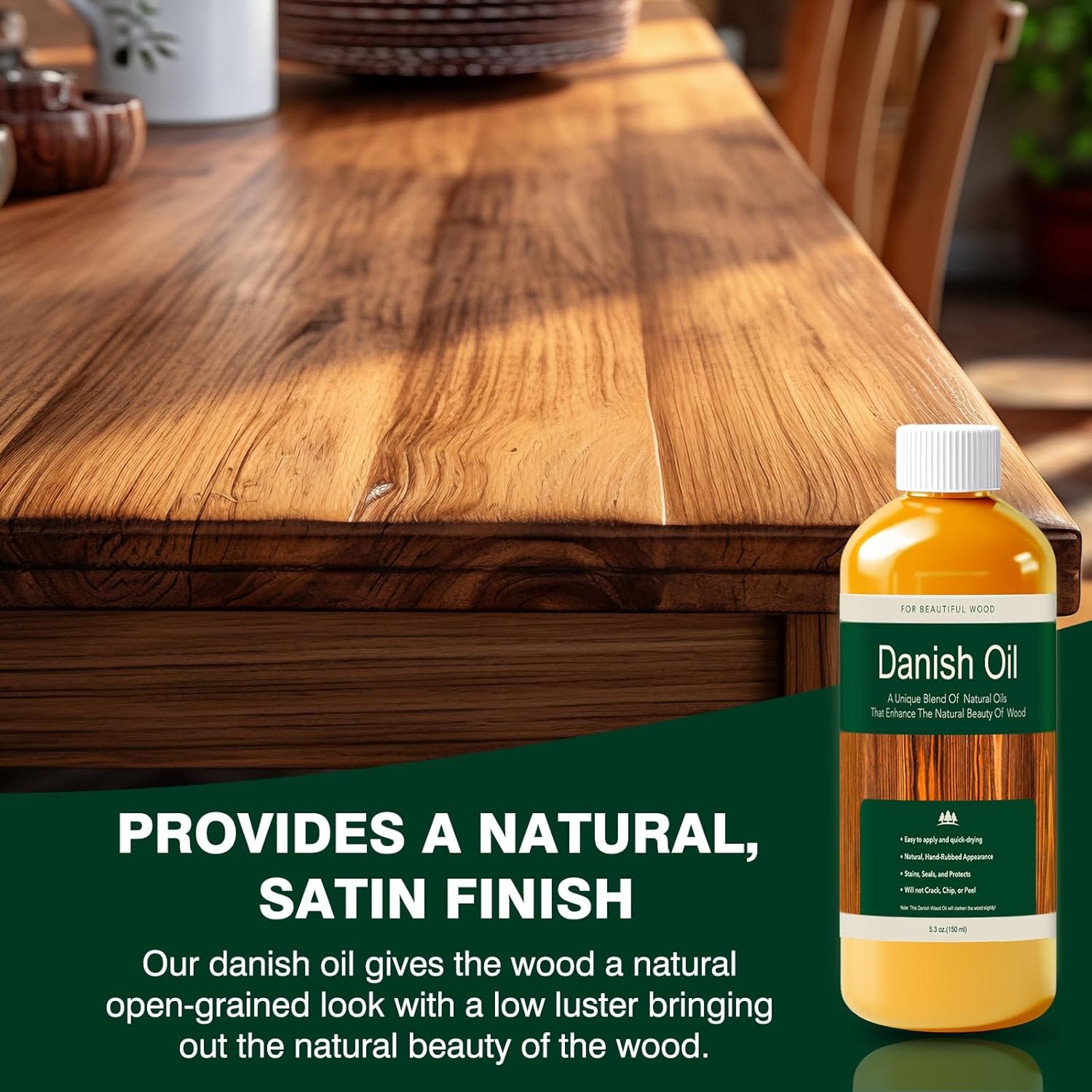 Danish Oil for Wood – Pure Polymerized Linseed Oil Wood Finish & Sealer – Ideal
