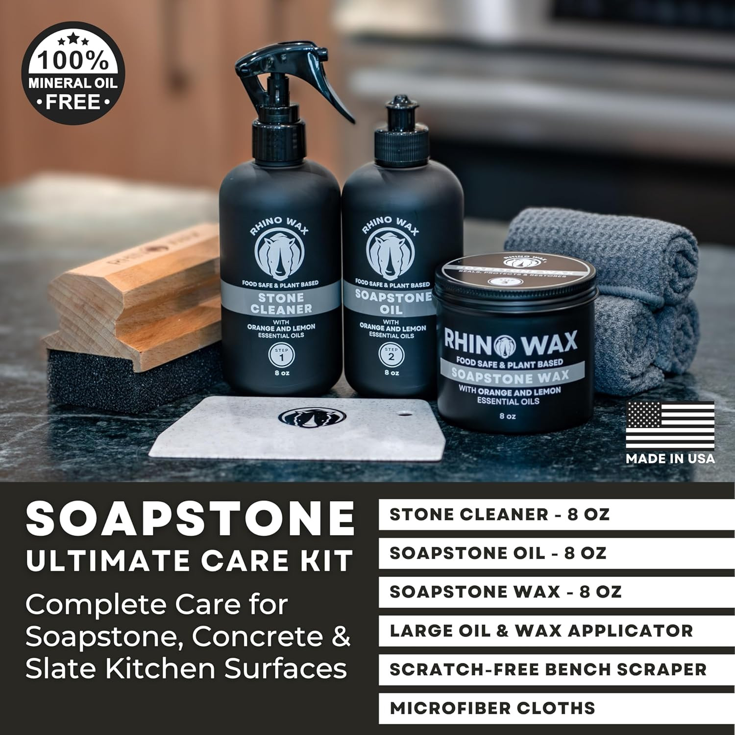 Soapstone Ultimate Care Kit – Soapstone Wax, Soap-Stone Oil, Stone Spray Cleaner