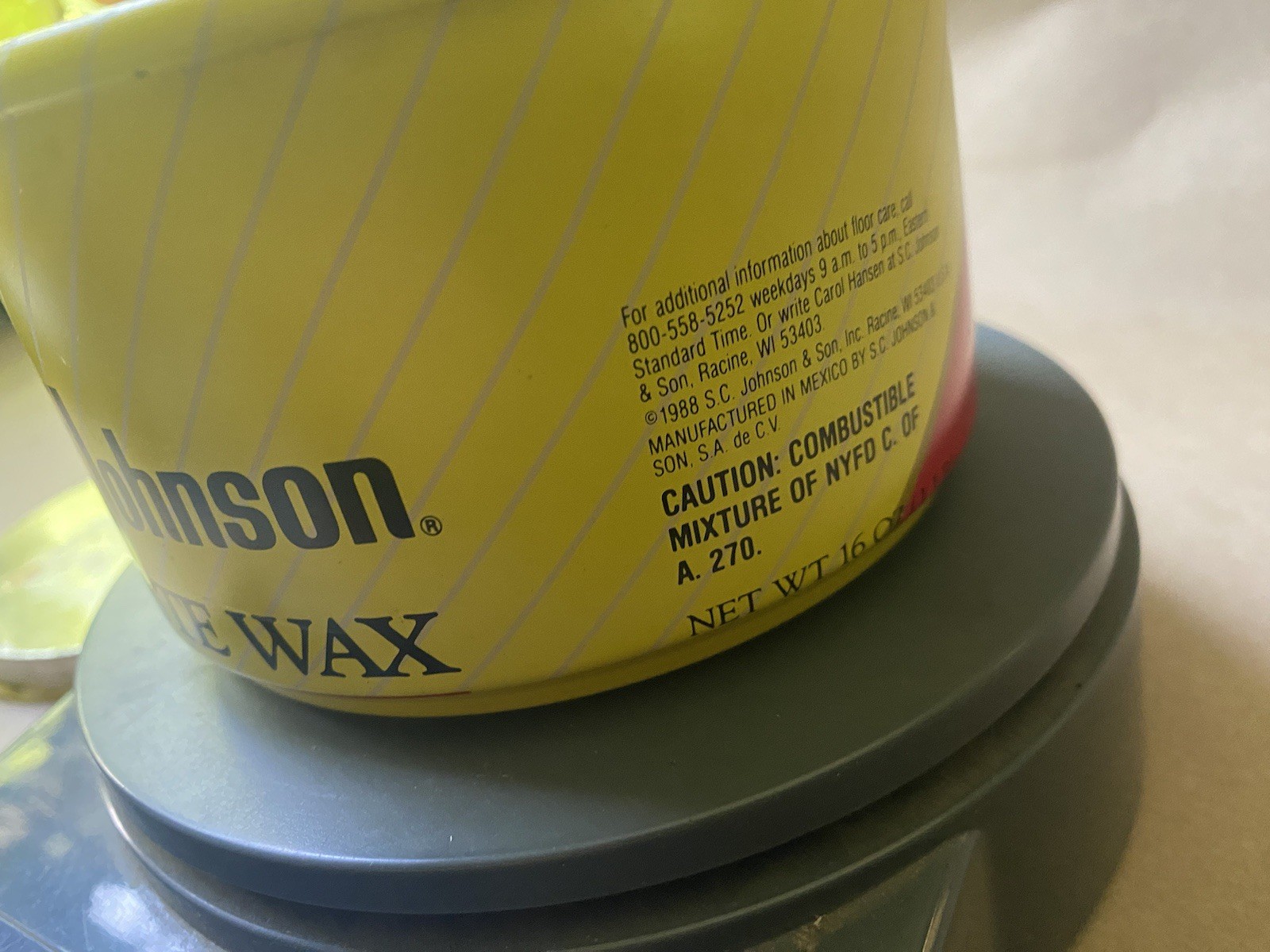 vtg SC Johnson Yellow Can Paste Wax Original Formula Weight 1 Pound With Can