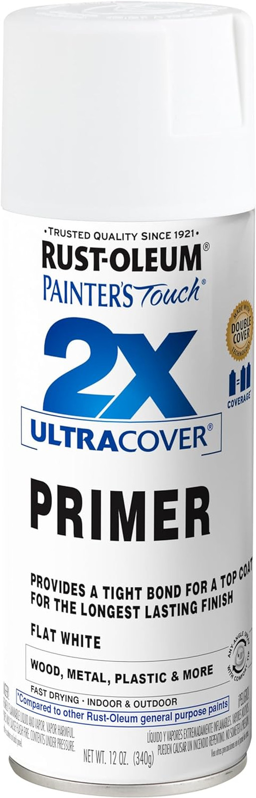 334019 Painter’S Touch 2X Ultra Cover Primer Spray, 12 Oz, Flat White