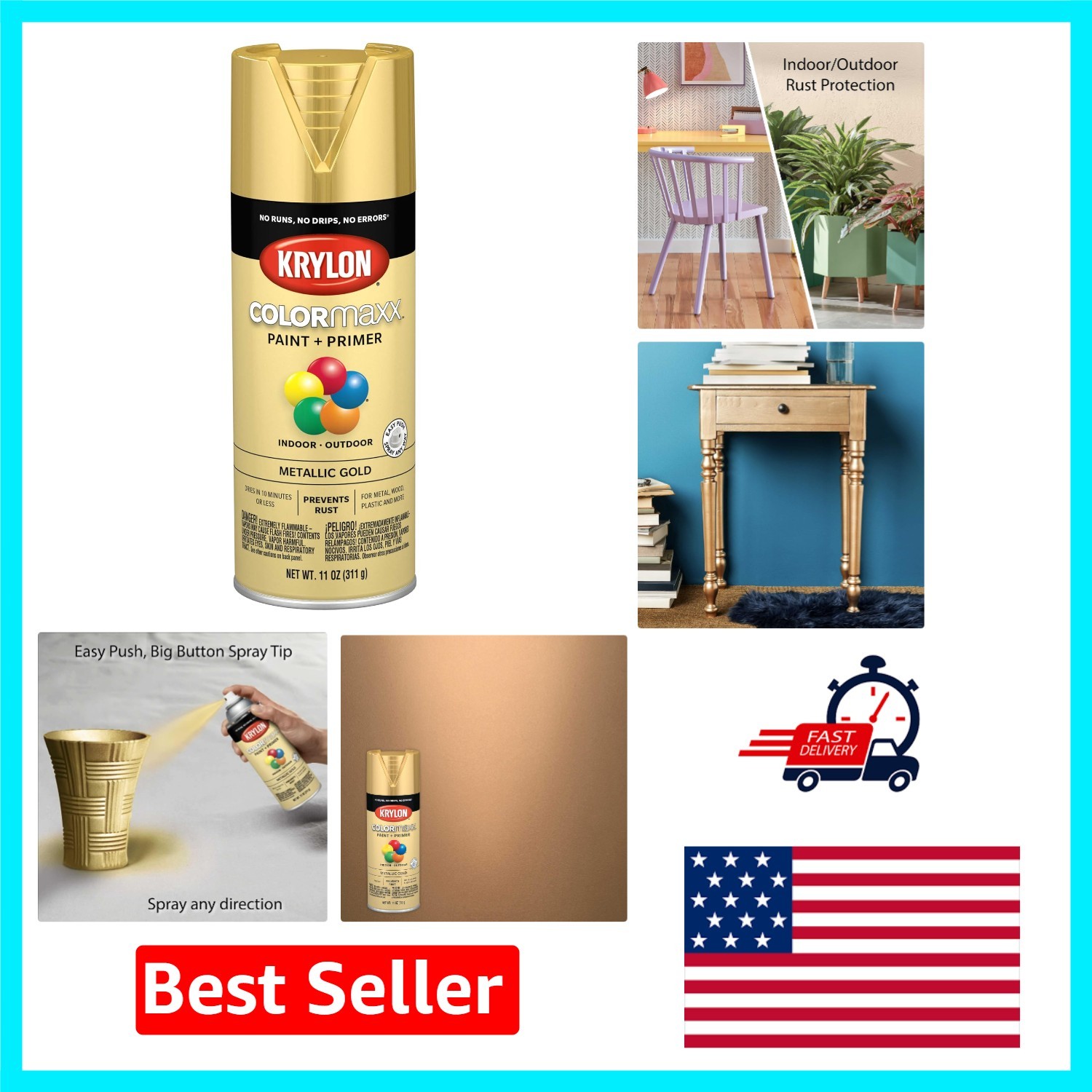 Transform Your Crafts with Krylon COLORmaxx Metallic Gold Spray Paint, 11 Oz Can