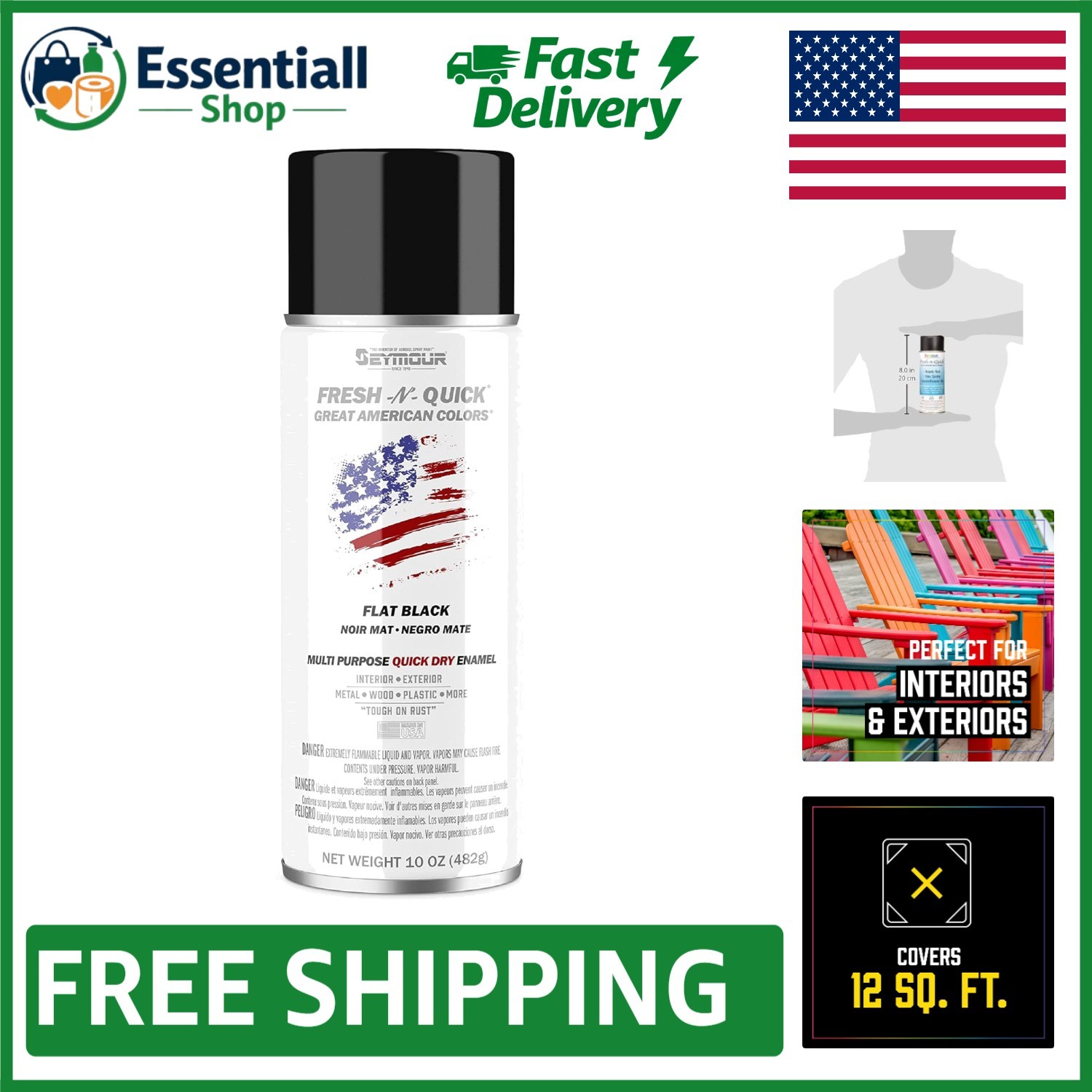 UV Resistant 16oz Multi-Purpose Flat Black Spray Paint for Furniture Makeovers