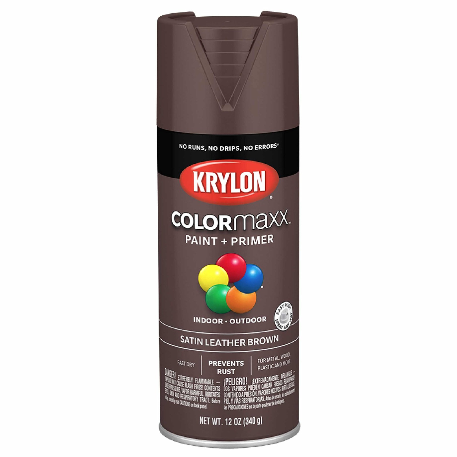 Krylon COLORmaxx 12oz Leather Brown Satin Spray Paint Primer Indoor Outdoor Use