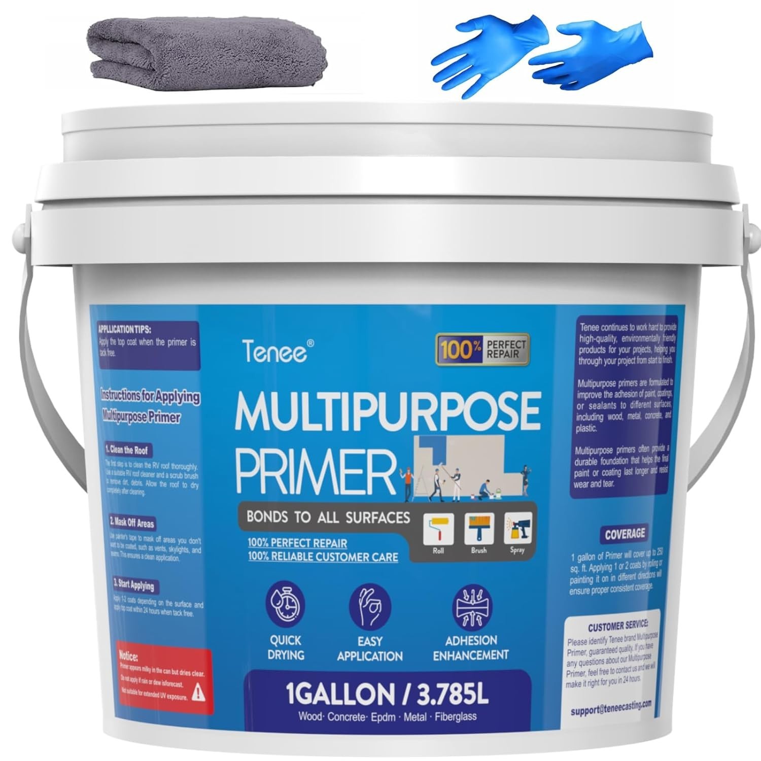Multi-Purpose Primer Liquid Rubber RV Roof EPDM & TPO Primer with Gloves, 1 Gal