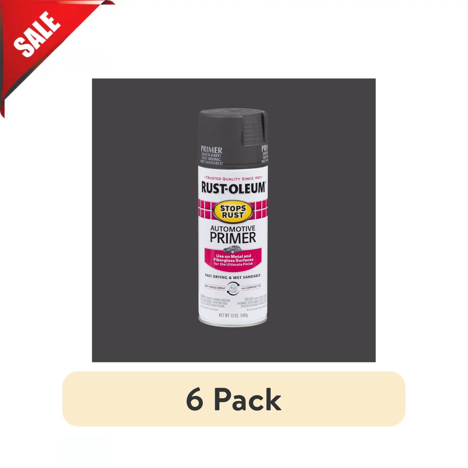 Rust-Oleum Stops Rust Automotive Primer Dark Gray 12oz Spray Paint, 6 Pack