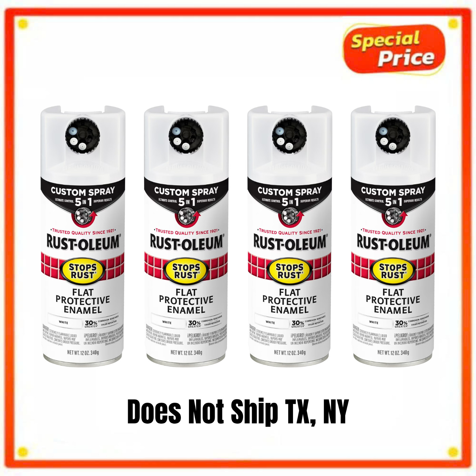 (4 Pack) Rust-Oleum Stops Rust 5 in 1 Flat White Spray Paint 12 oz Custom Can