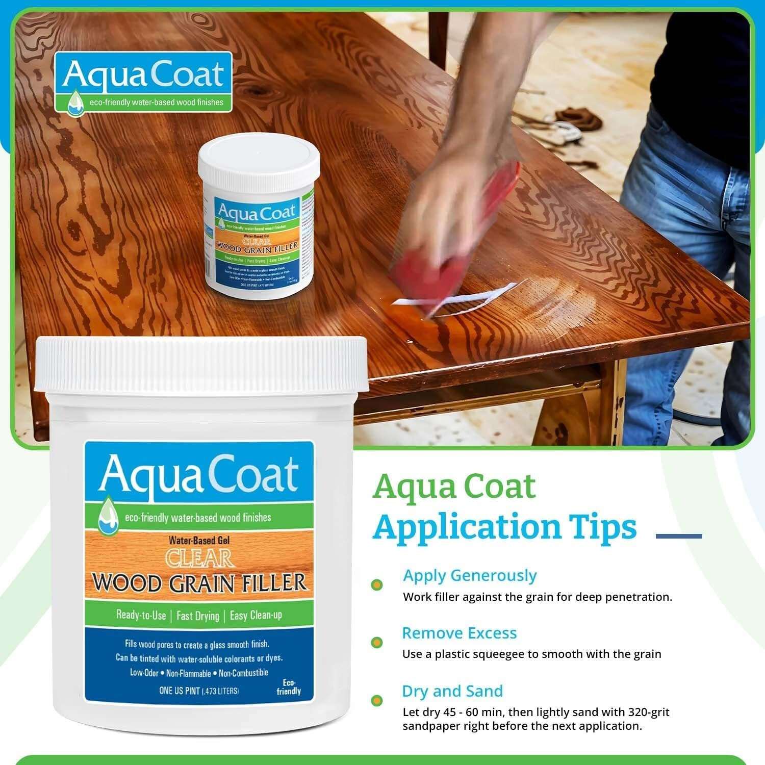Aqua Coat Water-Based Clear Wood Grain Filler Gel, Fast-Drying, Low Odor, Low VO