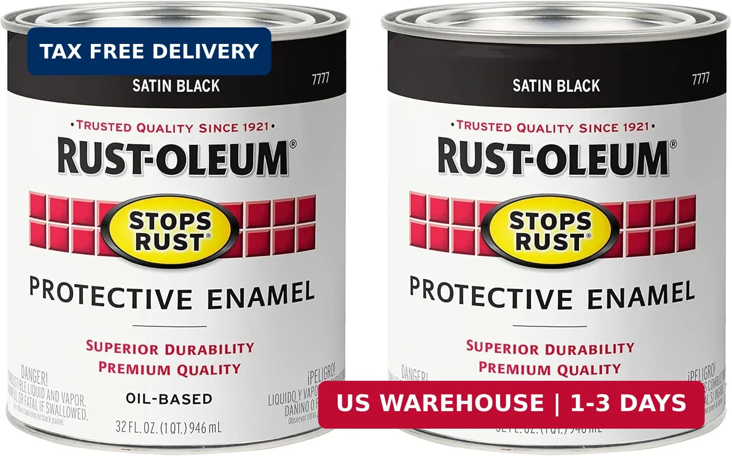 7777502-2PK Stops Rust Brush On Paint, Quart, Satin Black, 2 Pack