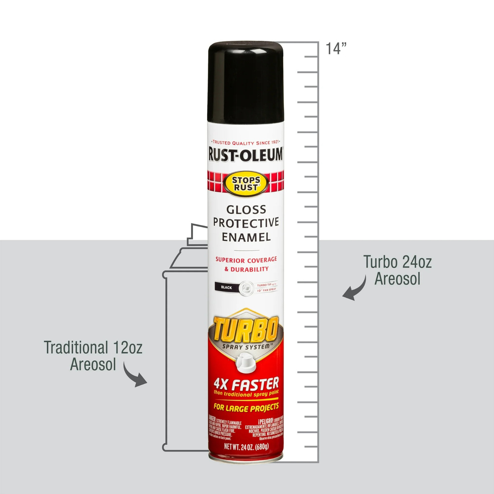 Rust-Oleum 334128 Stops Rust Turbo Spray System Spray Paint, 24 oz, Gloss Black
