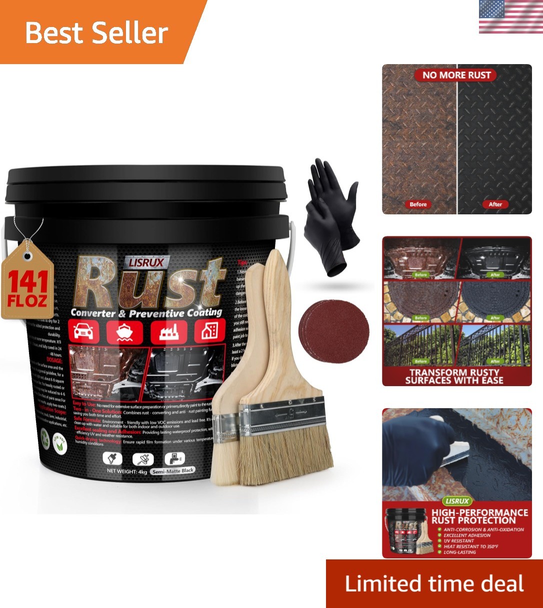 Water-Based 141 Fl Oz Rust Converter – Easy Application & Long-Lasting Defense