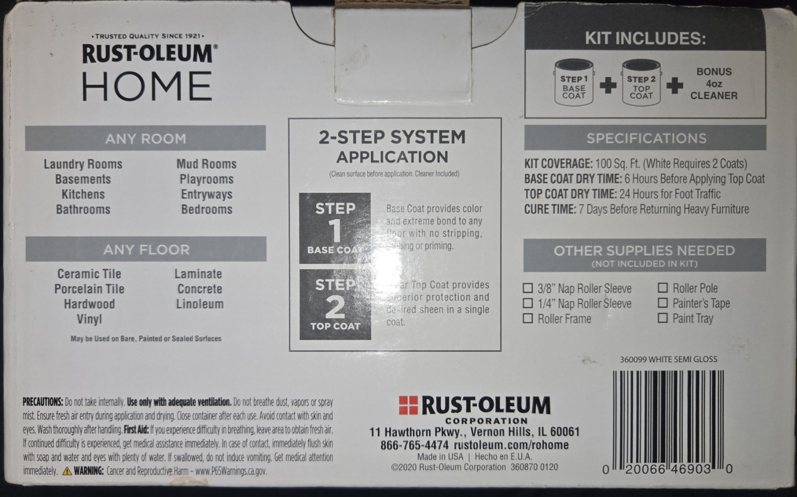 Rustoleum 360099 Home White Tint Base Semi-Gloss Top Coat Floor Coat