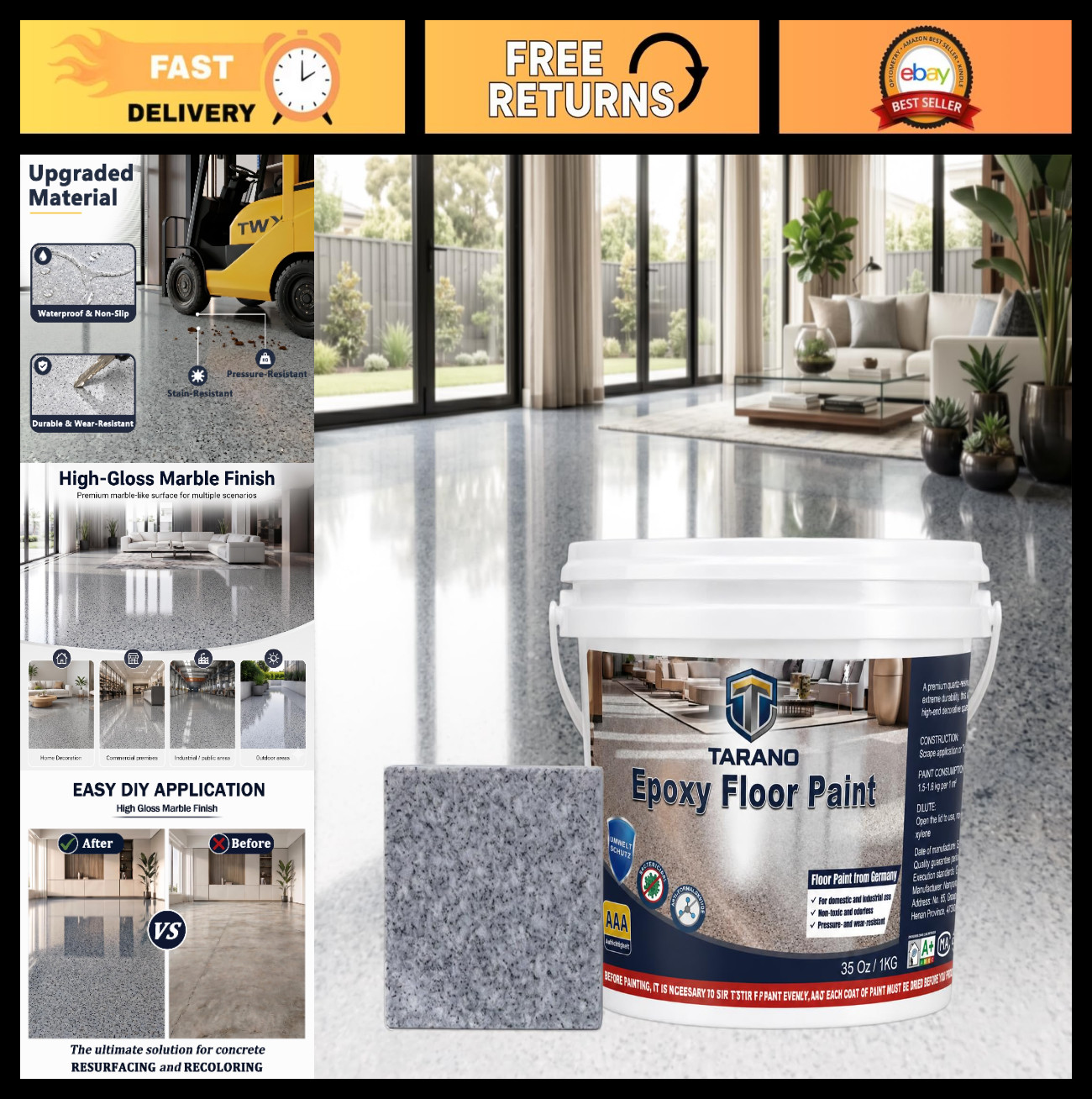 High-Gloss Epoxy Colored Sand Floor Paint – Self-Leveling, Non-Slip, Wear-Resist
