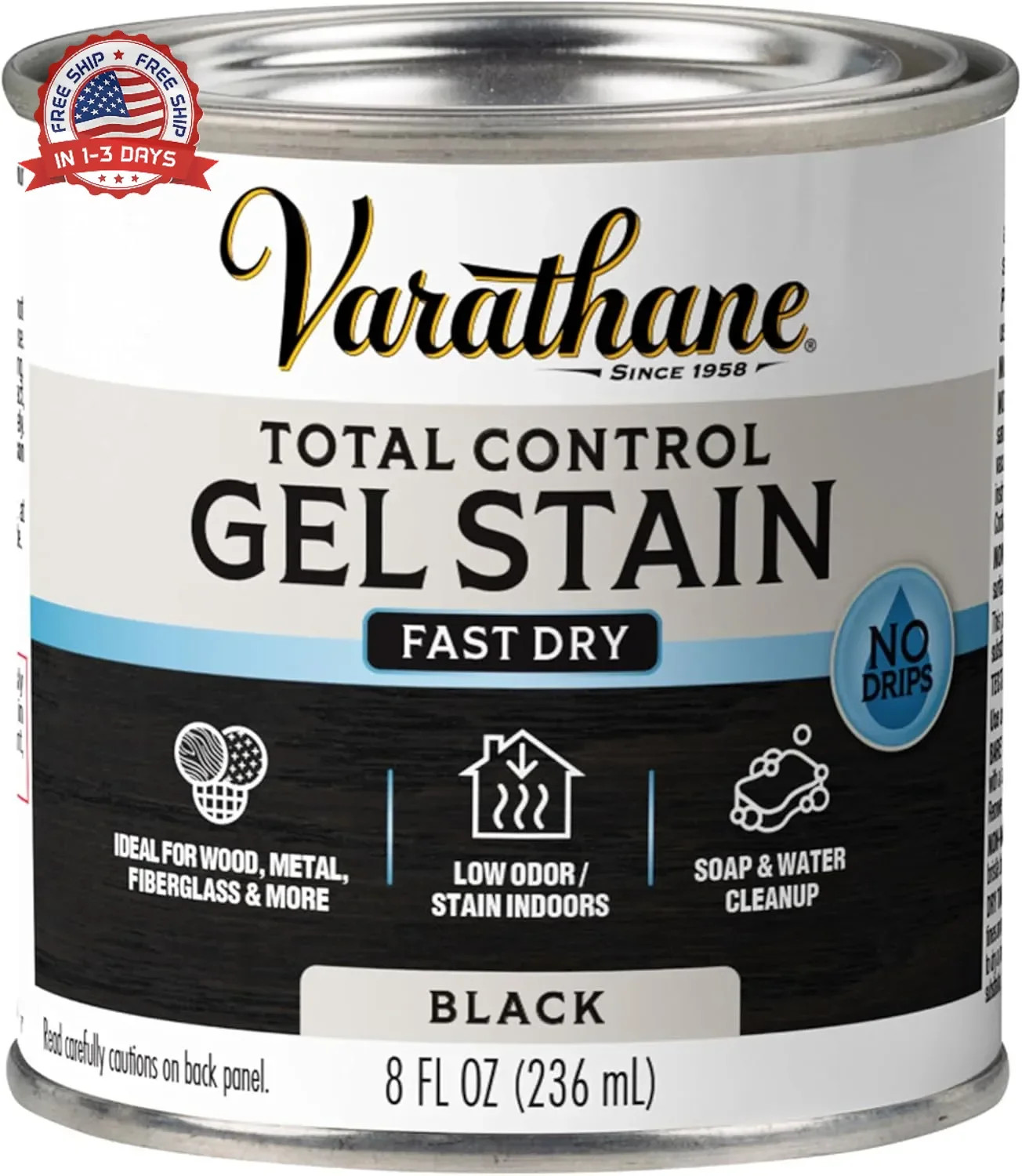 Heavy-Duty Gel Stain Black Half Pint for Wood Metal Fiberglass