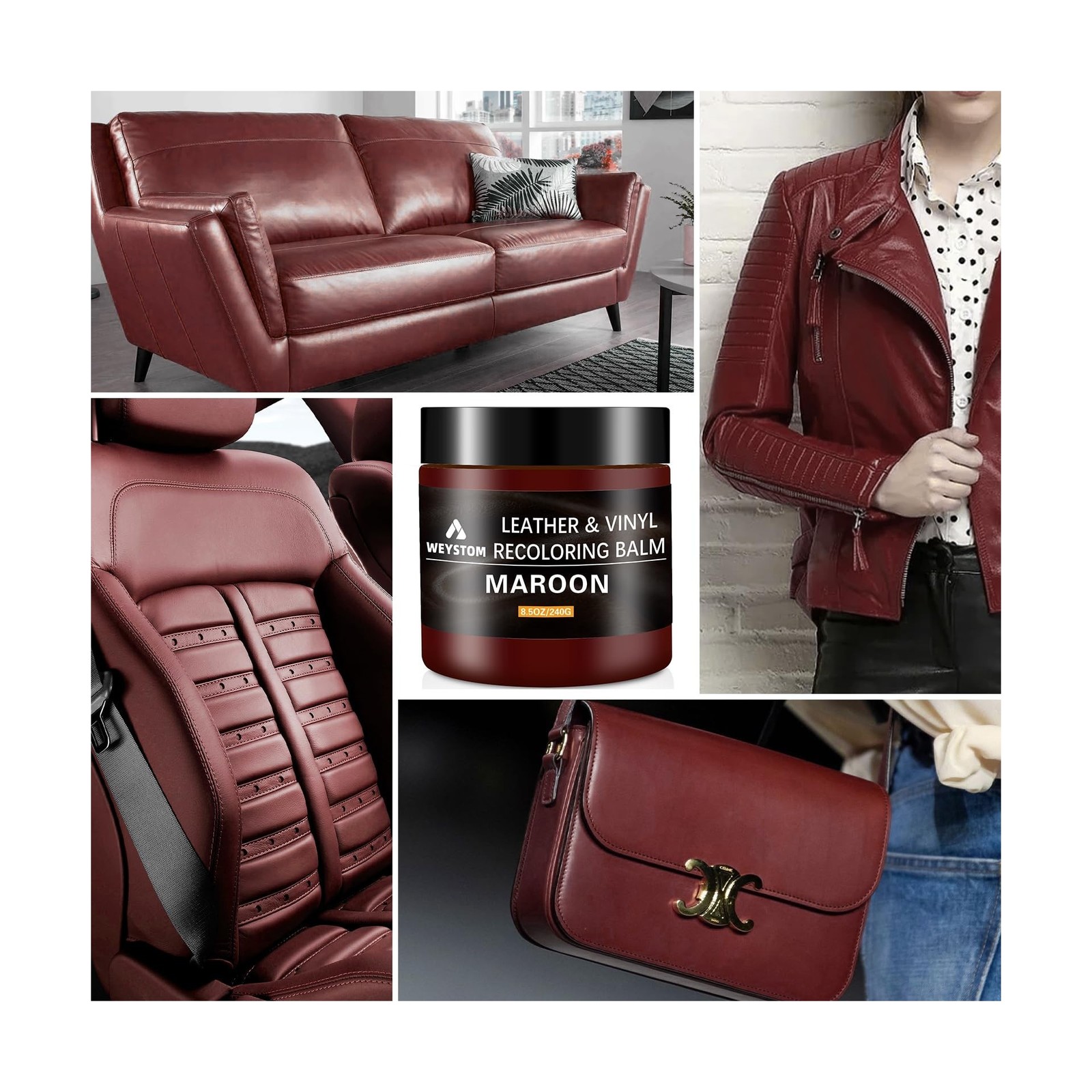 Leather Recoloring Balm – Maroon Leather Repair Kit for Furniture, Dye, Recol…