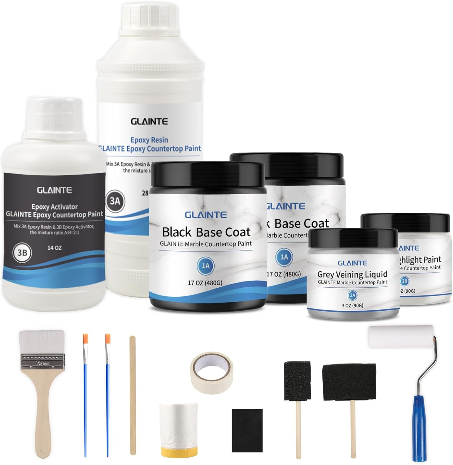 Black Marble Epoxy Countertop Paint Kit for Kitchen & Bathroom – 38 Sq.Ft.
