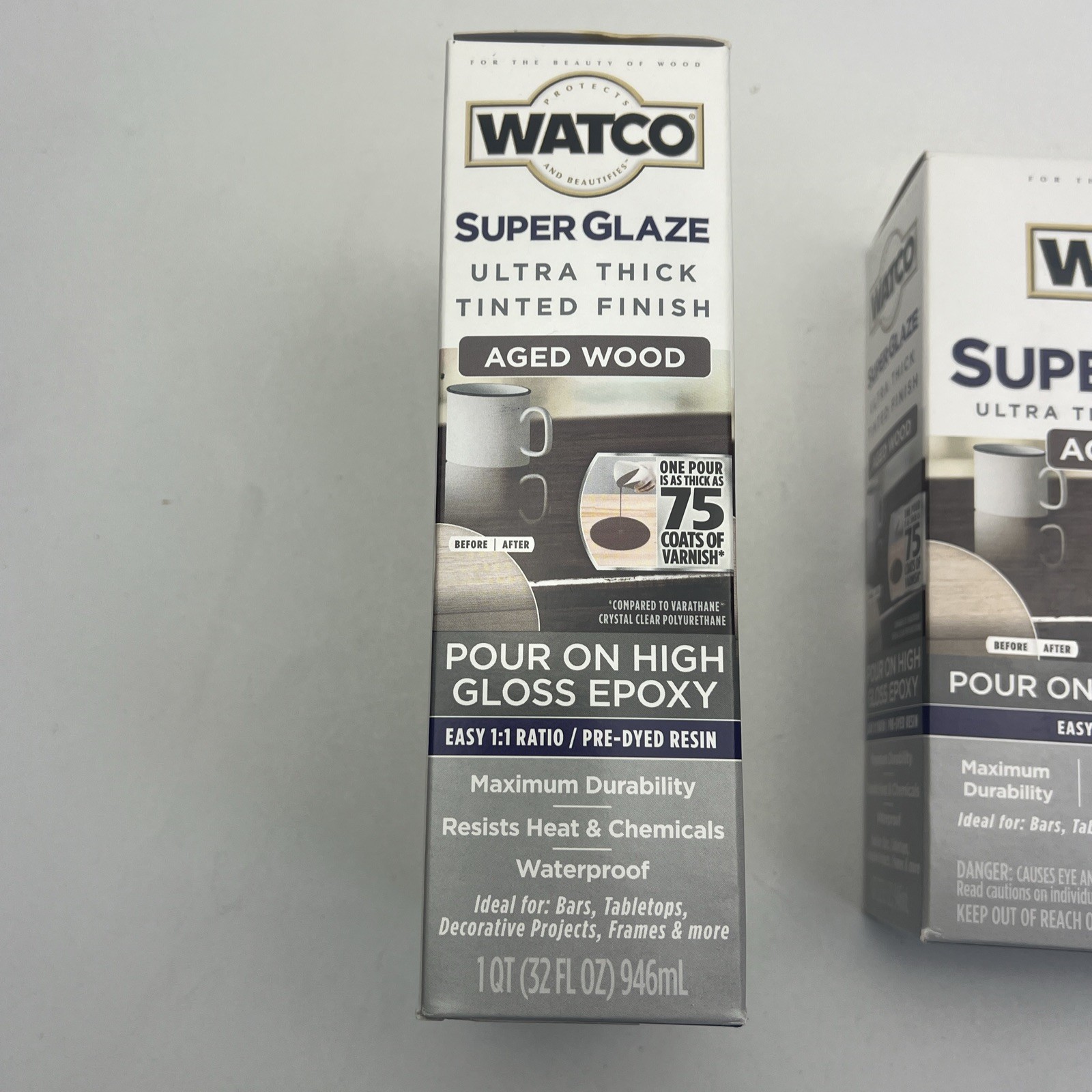 2 PACK Rust-Oleum Watco Super Glaze Pour On High Gloss Epoxy 1 Quart Aged Wood