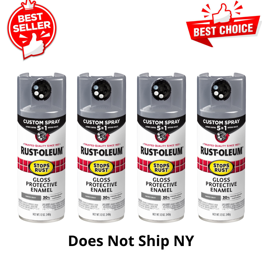 Rust-Oleum Stops Rust 5-in-1 Custom Spray Paint, Smoke Gray, Gloss, 12 oz, 4Pack