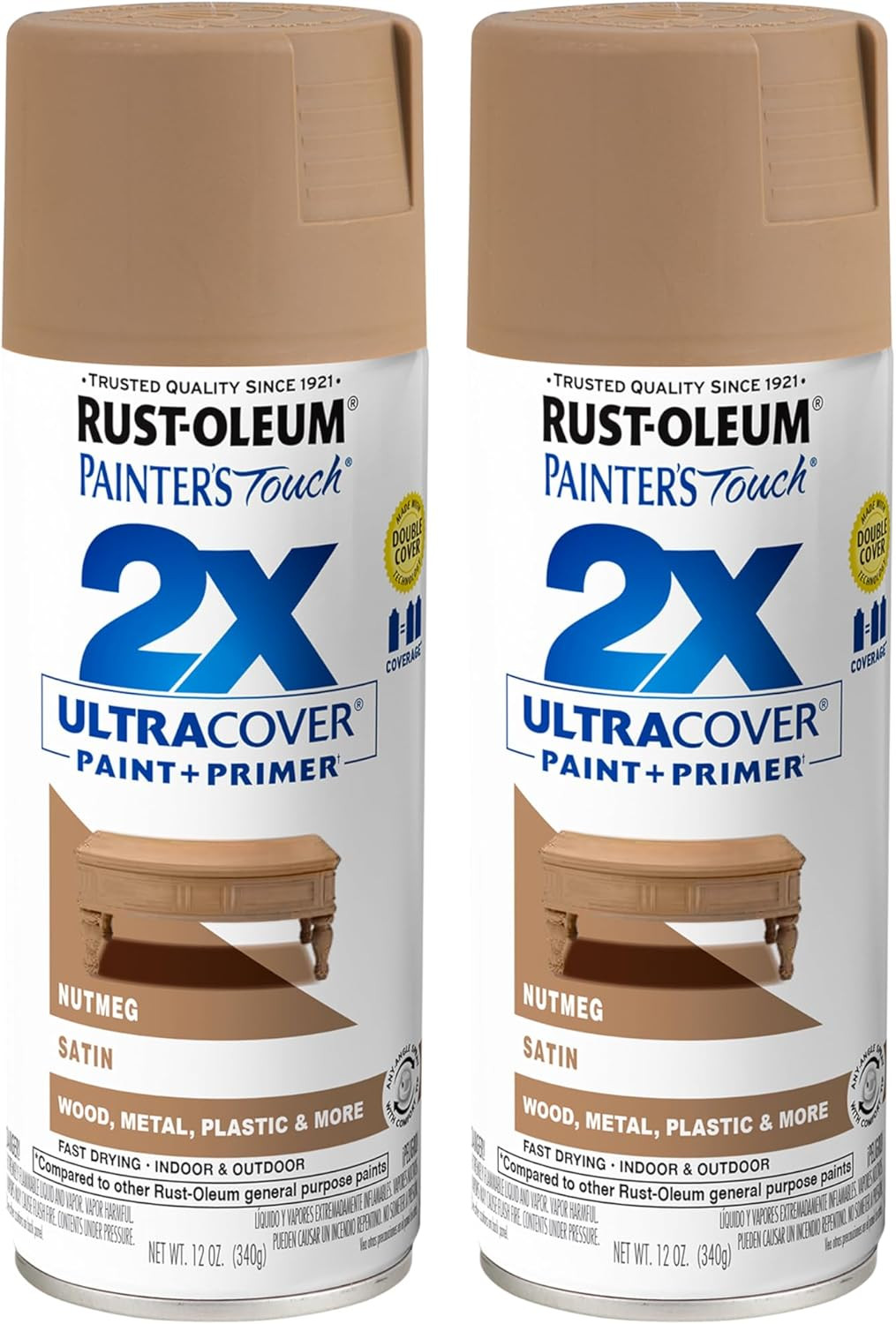 334076-2PK Painter’S Touch 2X Ultra Cover Spray Paint, 12 Oz, Satin Nutmeg, Pac