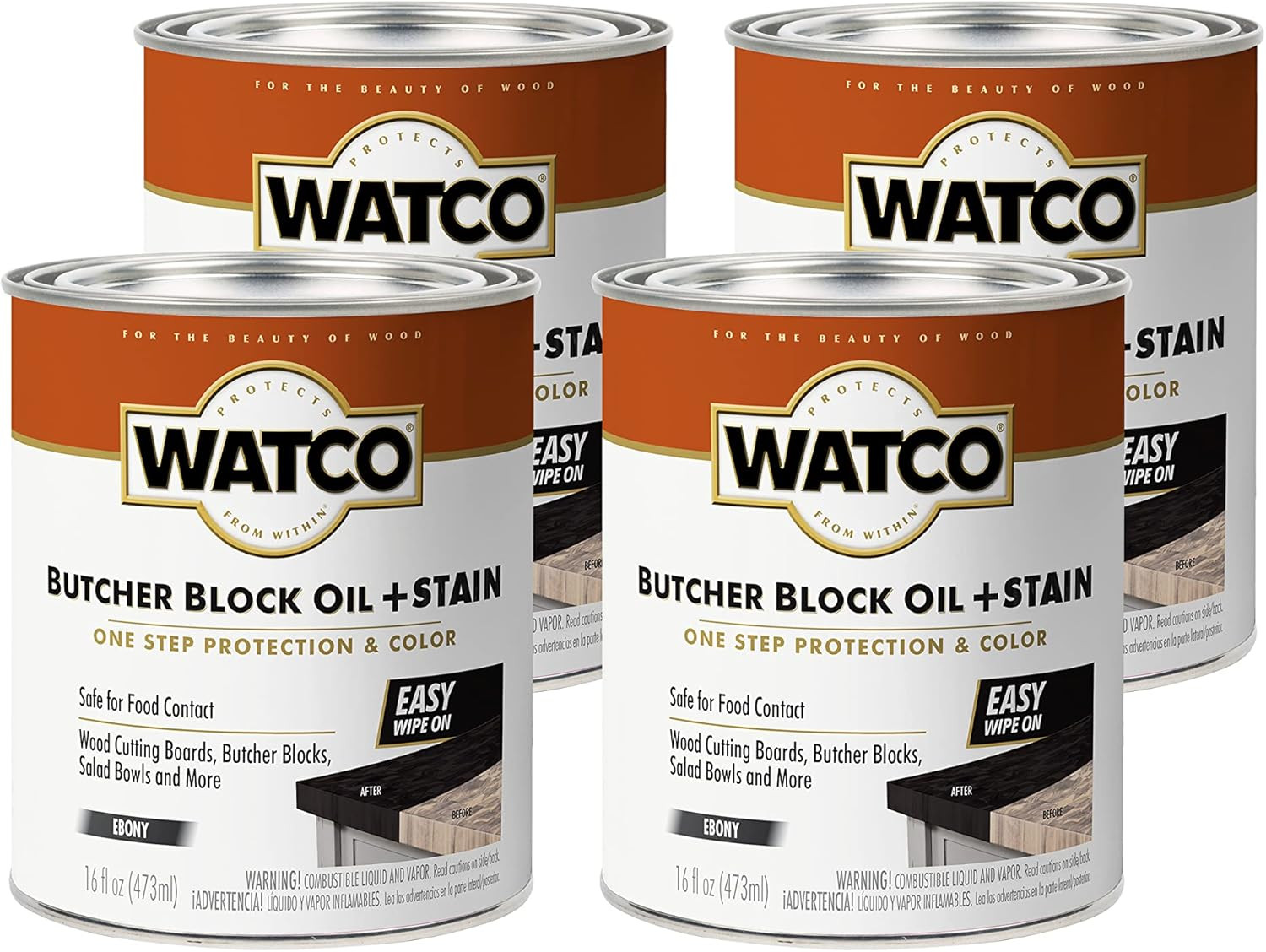 359023 Butcher Block Oil plus Stain, 4 Pack, Ebony, 64 Fl Oz