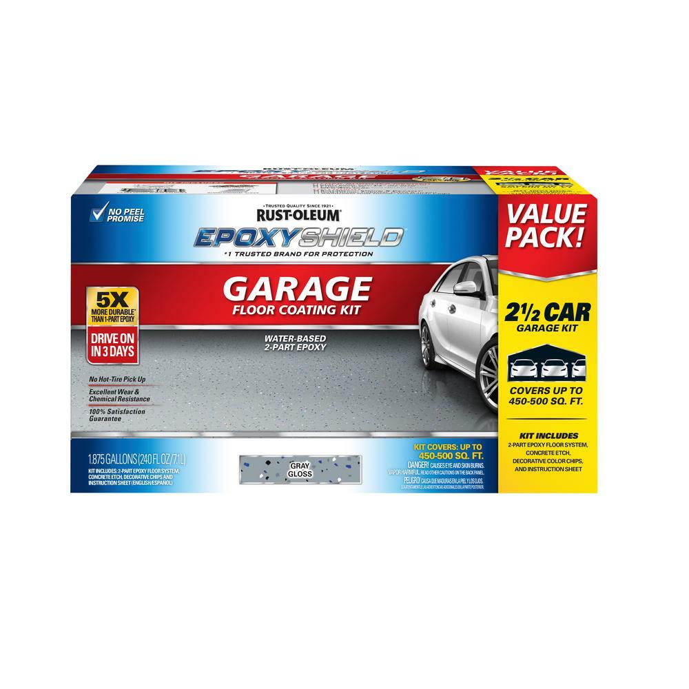 Rust Oleum Epoxy Shield Protect Gray Garage Floor Coating Kit High Gloss 2.5 Car