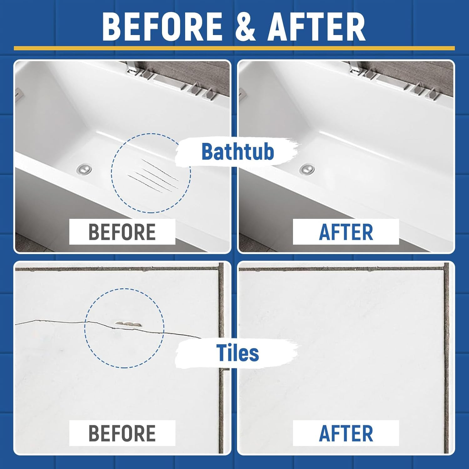 2Pack Tub and Tile Touch Up Paint Kit High-Gloss White Porcelain Paint for Scr