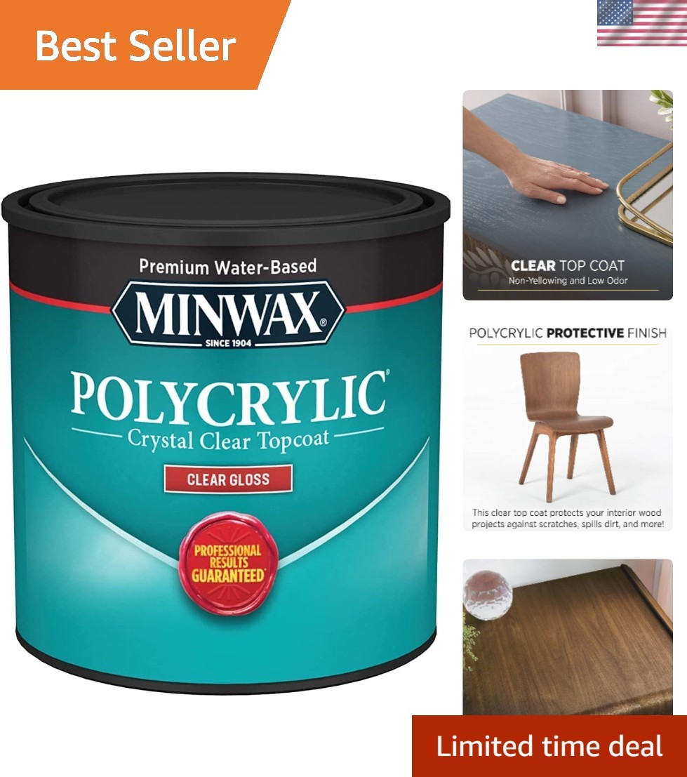 Water-Based Polycrylic Protective Finish – Gloss, ½ Pint for Wood Surfaces